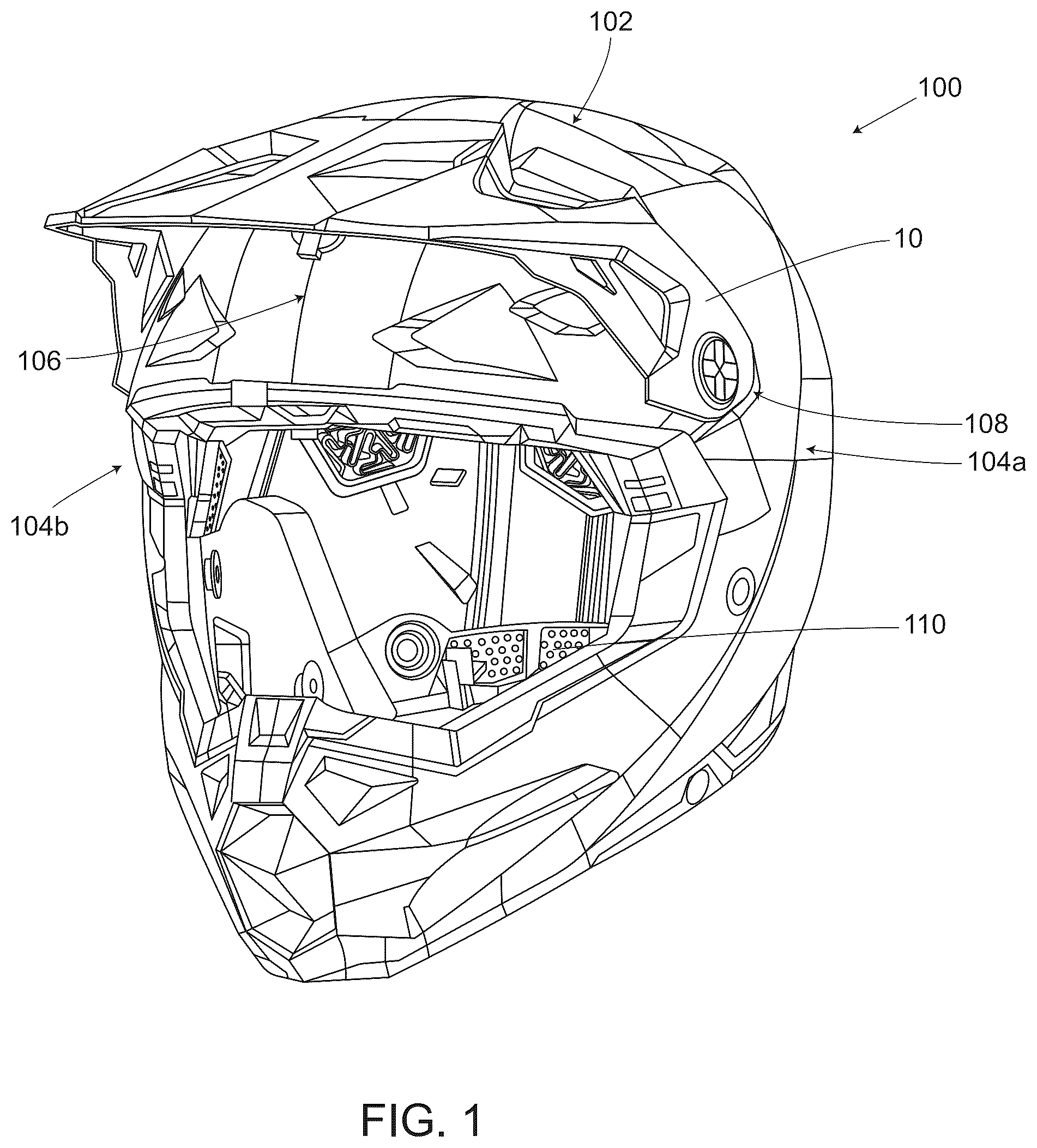 Patent US12302978 Figure 1 – Breakaway visor