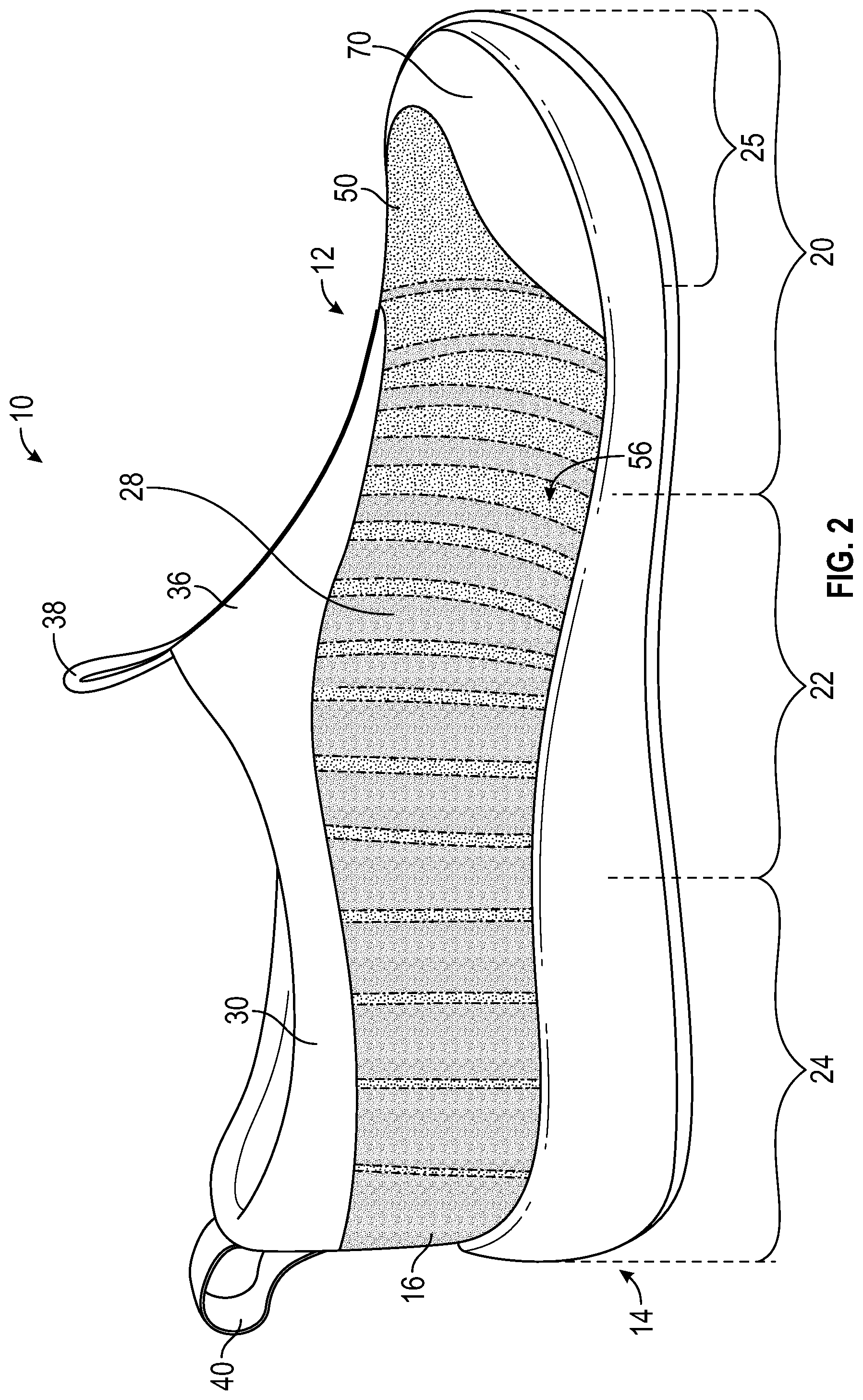 Patent US12302979 Figure 2 – Footwear upper having a unitary knit structure and method of manufacturing