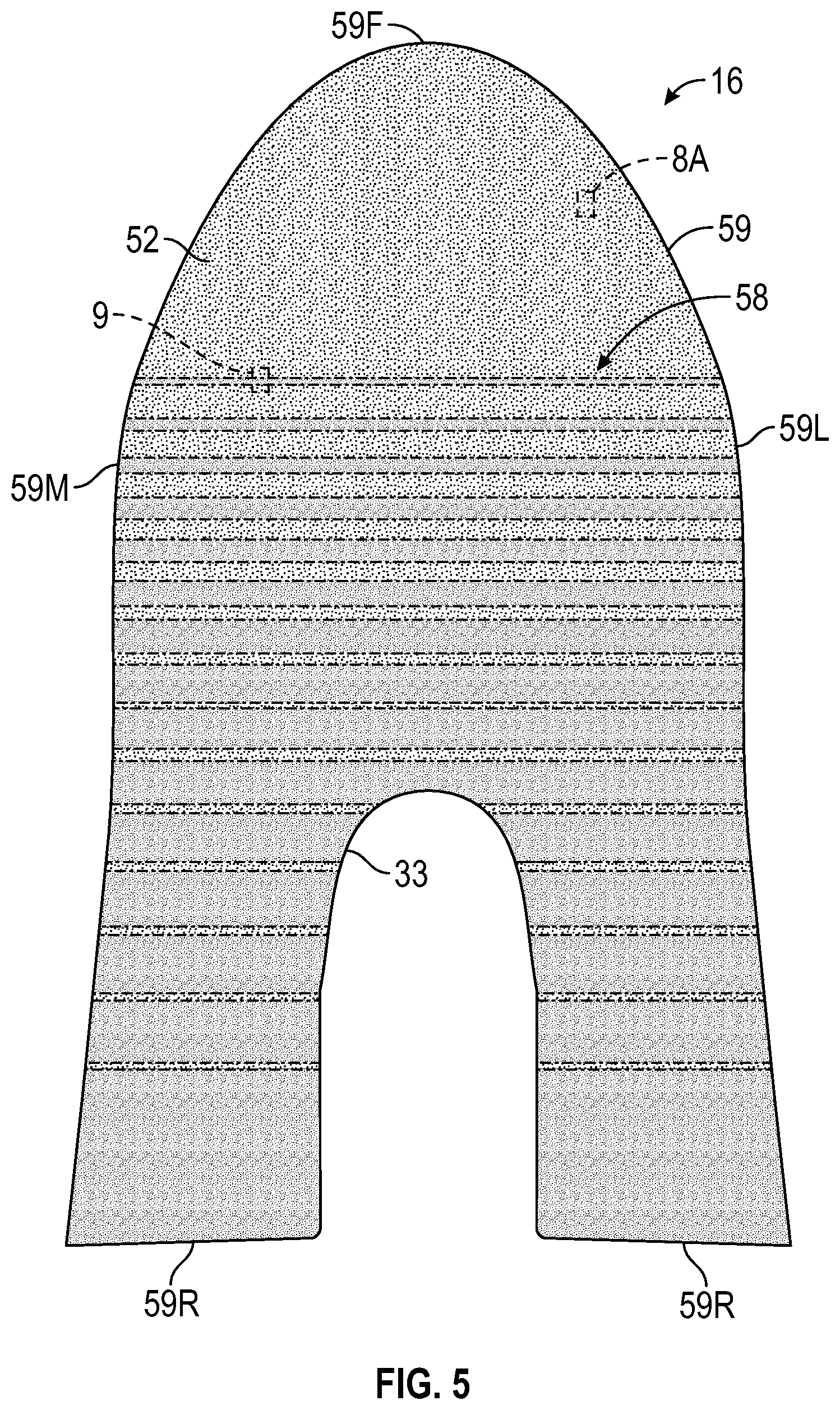 Patent US12302979 Figure 5 – Footwear upper having a unitary knit structure and method of manufacturing