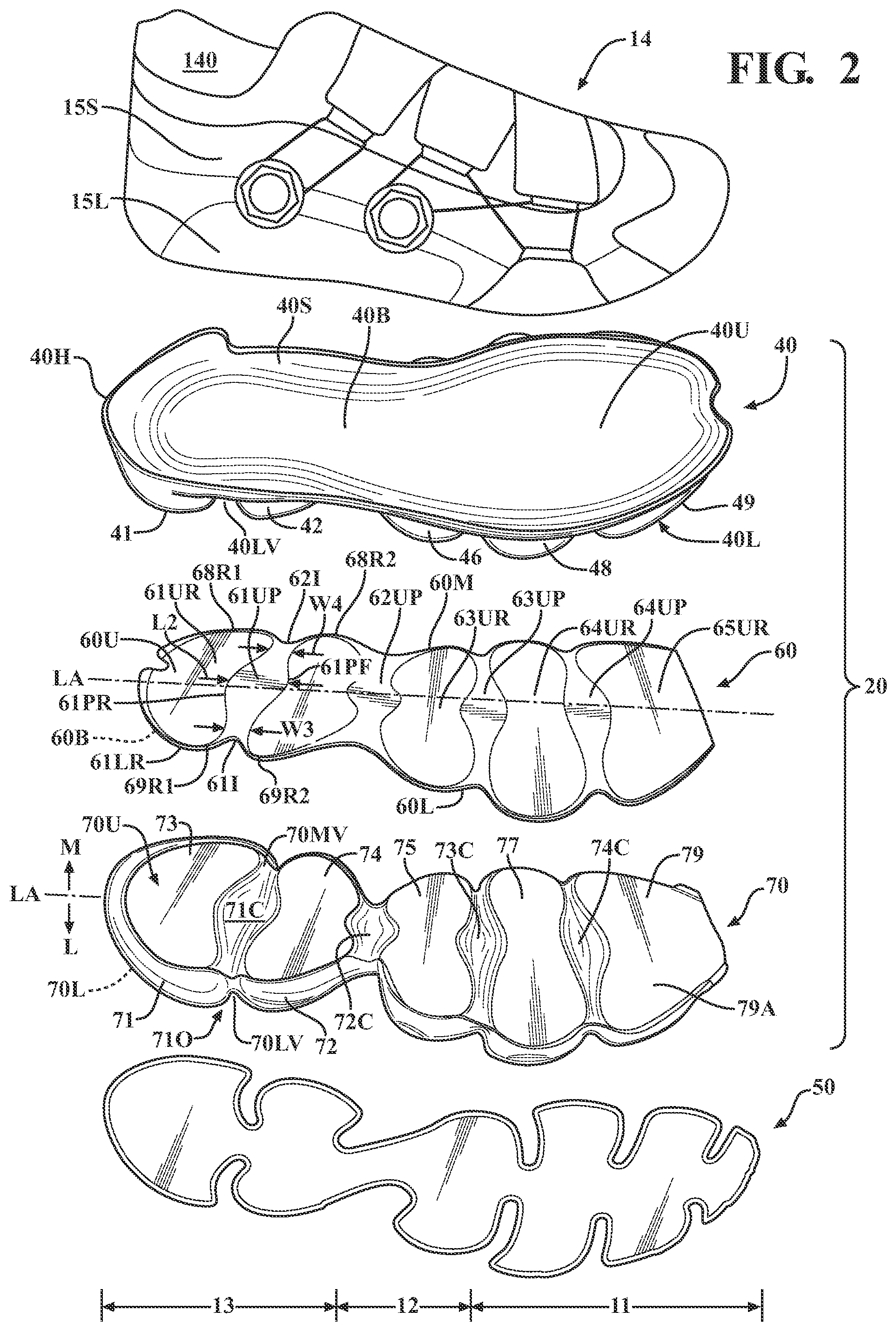 Patent US12302980 Figure 2 – Footwear sole and related method of use
