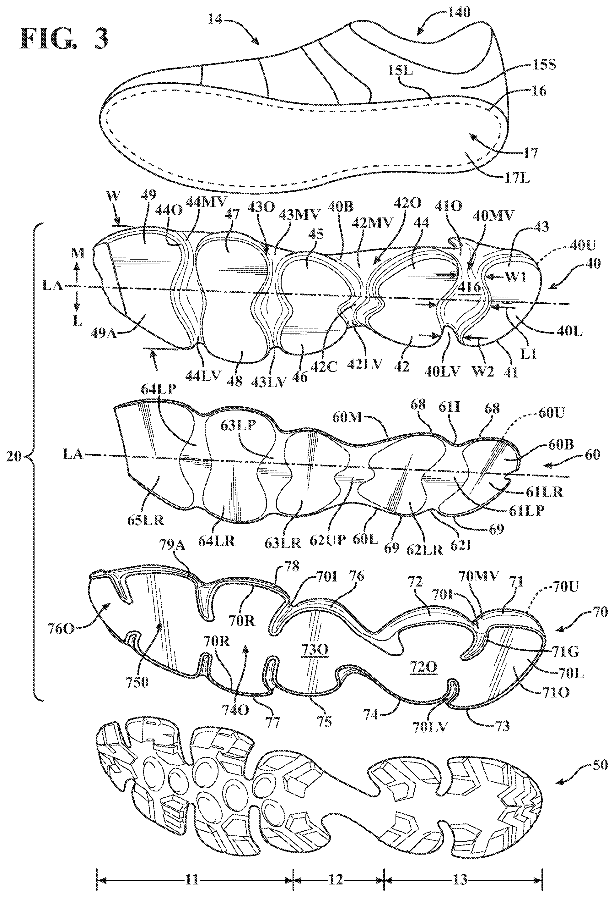 Patent US12302980 Figure 3 – Footwear sole and related method of use