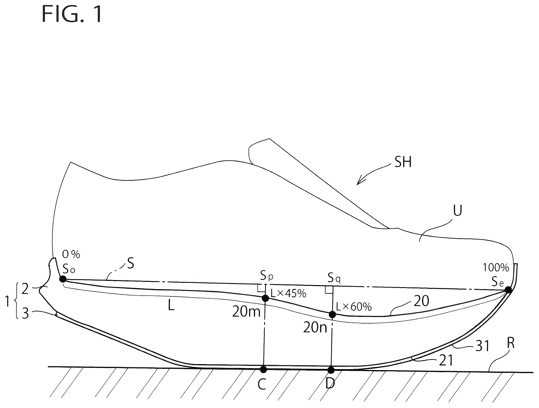 Patent US12302983 Figure 1 – Sole for a shoe