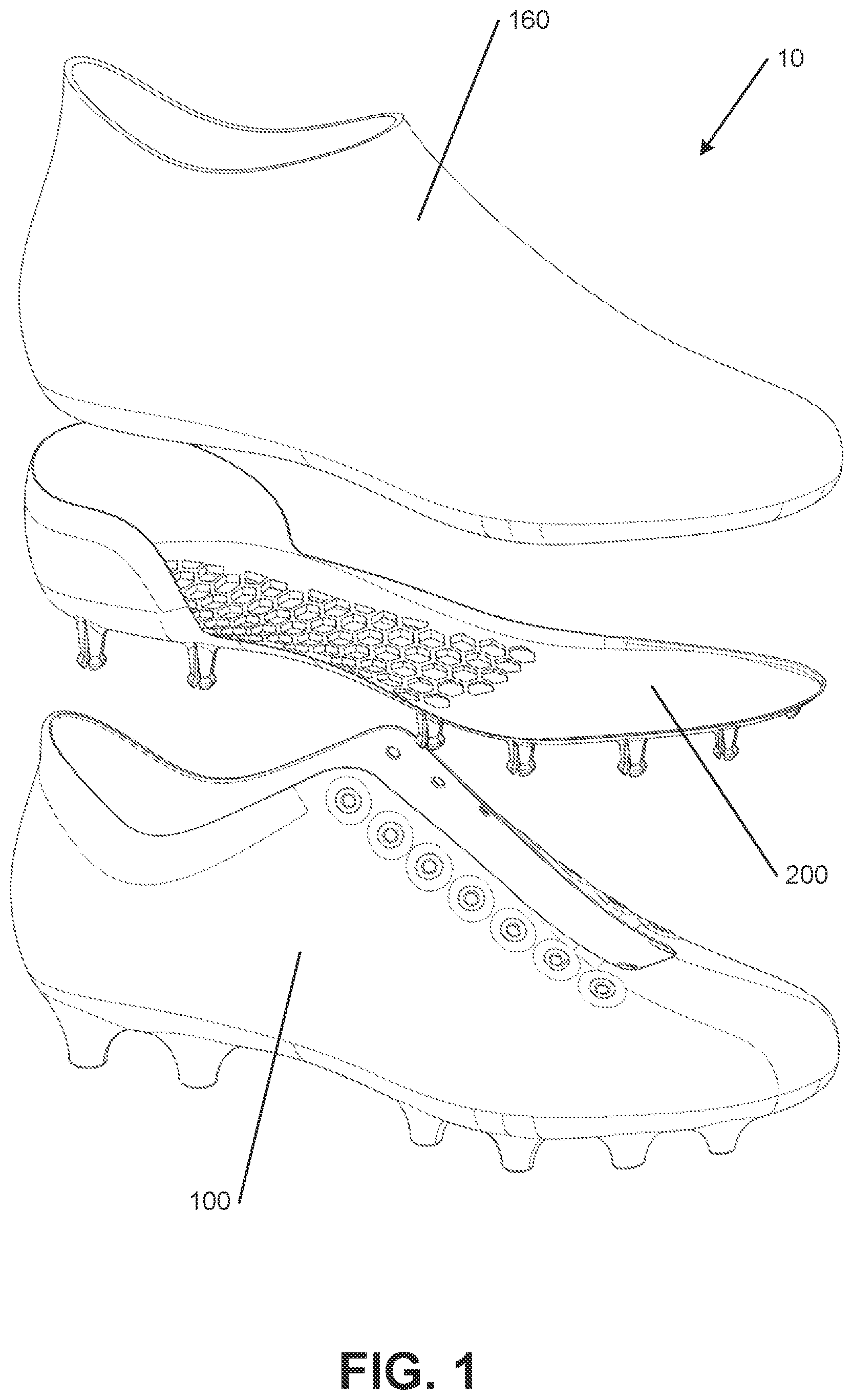 Patent US12302986 Figure 1 – Sole structures and articles of footwear having conformable heel counter structures