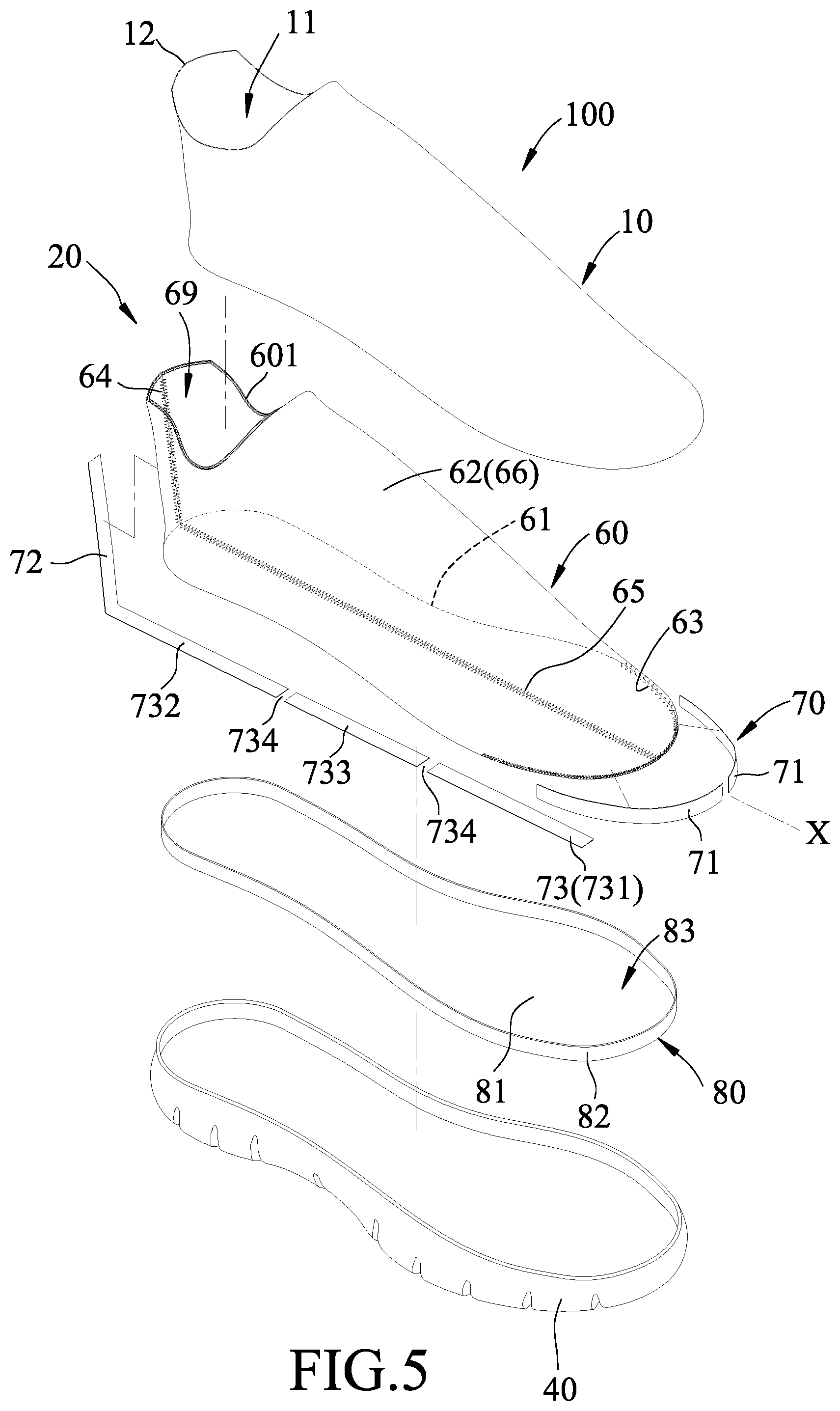 Patent US12302989 Figure 5 – Moisture-permeable waterproof shoe