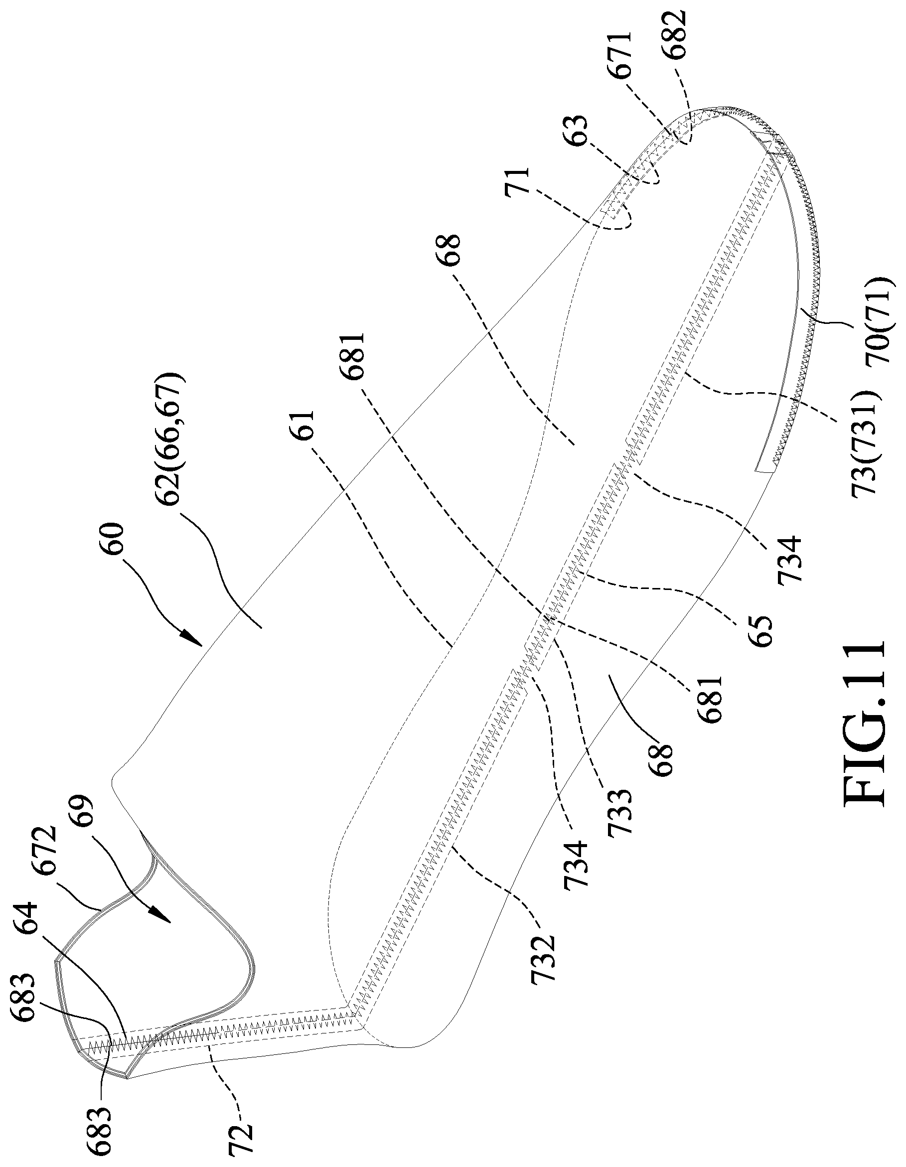 Patent US12302989 Figure 11 – Moisture-permeable waterproof shoe