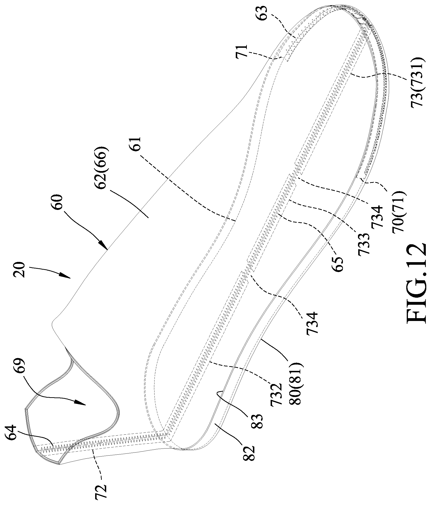 Patent US12302989 Figure 12 – Moisture-permeable waterproof shoe