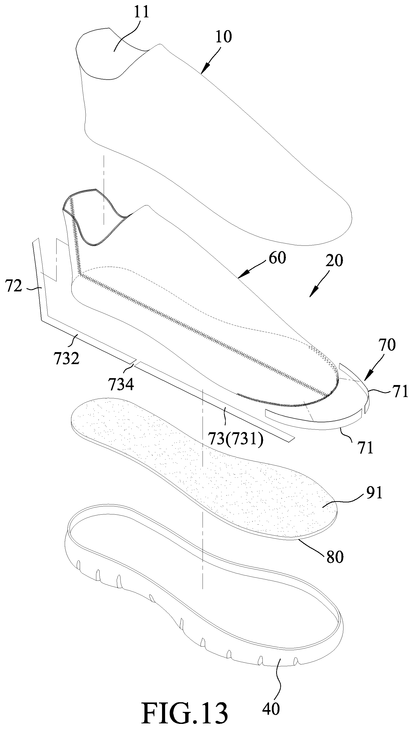 Patent US12302989 Figure 13 – Moisture-permeable waterproof shoe