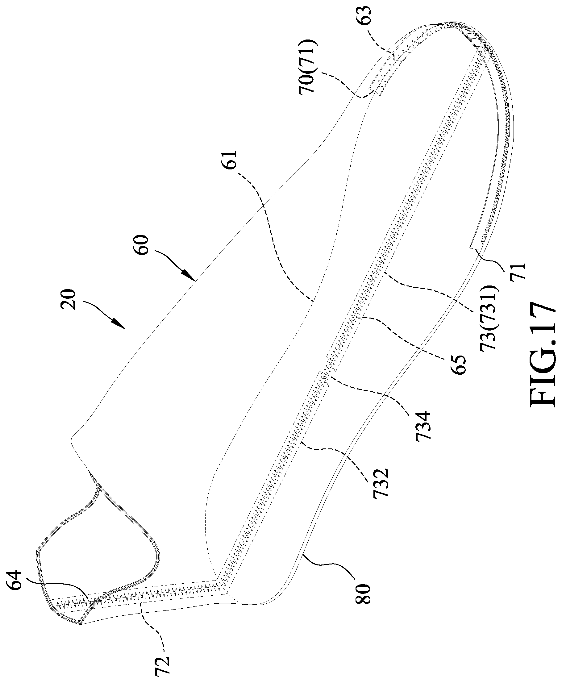 Patent US12302989 Figure 17 – Moisture-permeable waterproof shoe