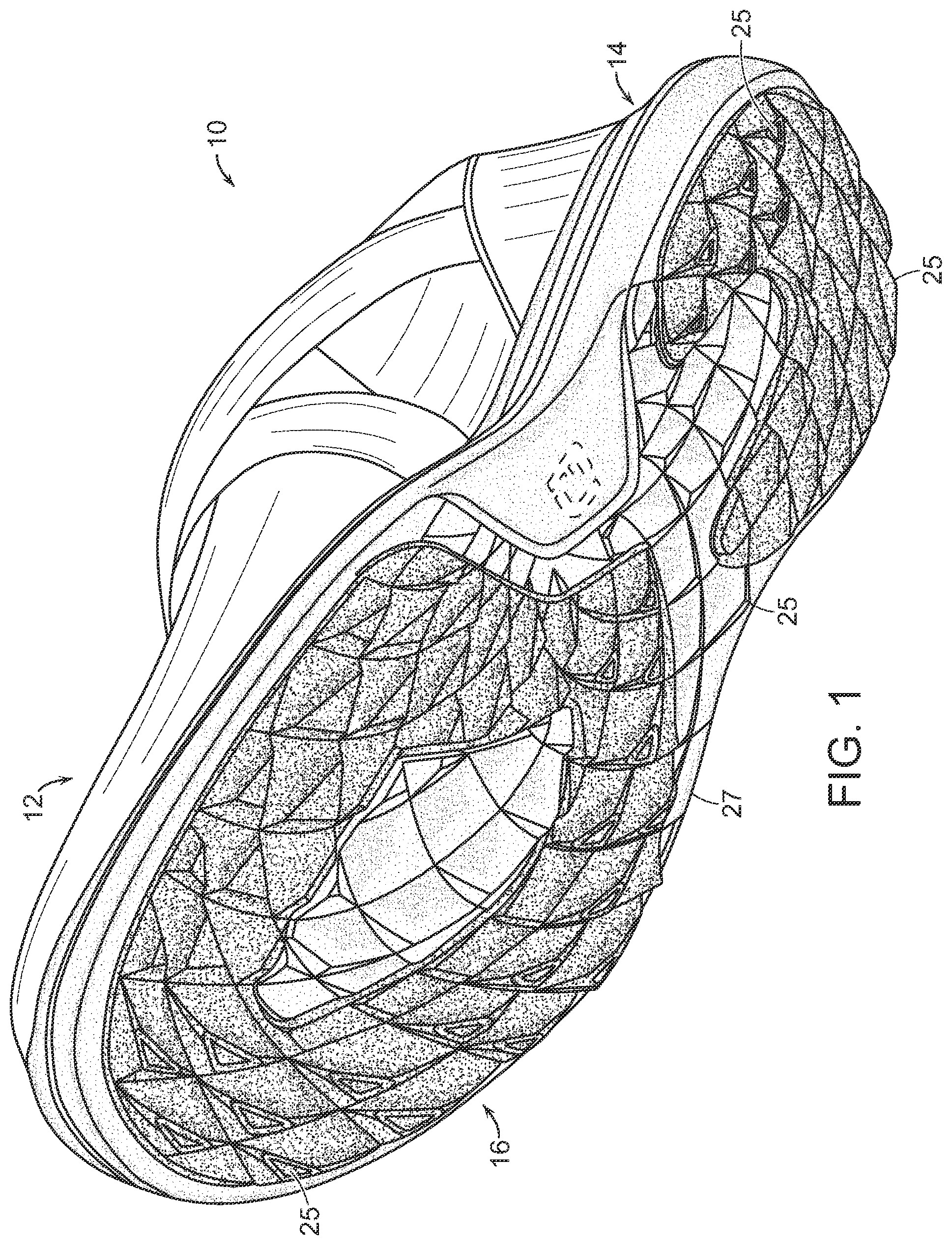 Patent US12302990 — Golf shoe having outsole with multi-surface traction zones — Figure 1