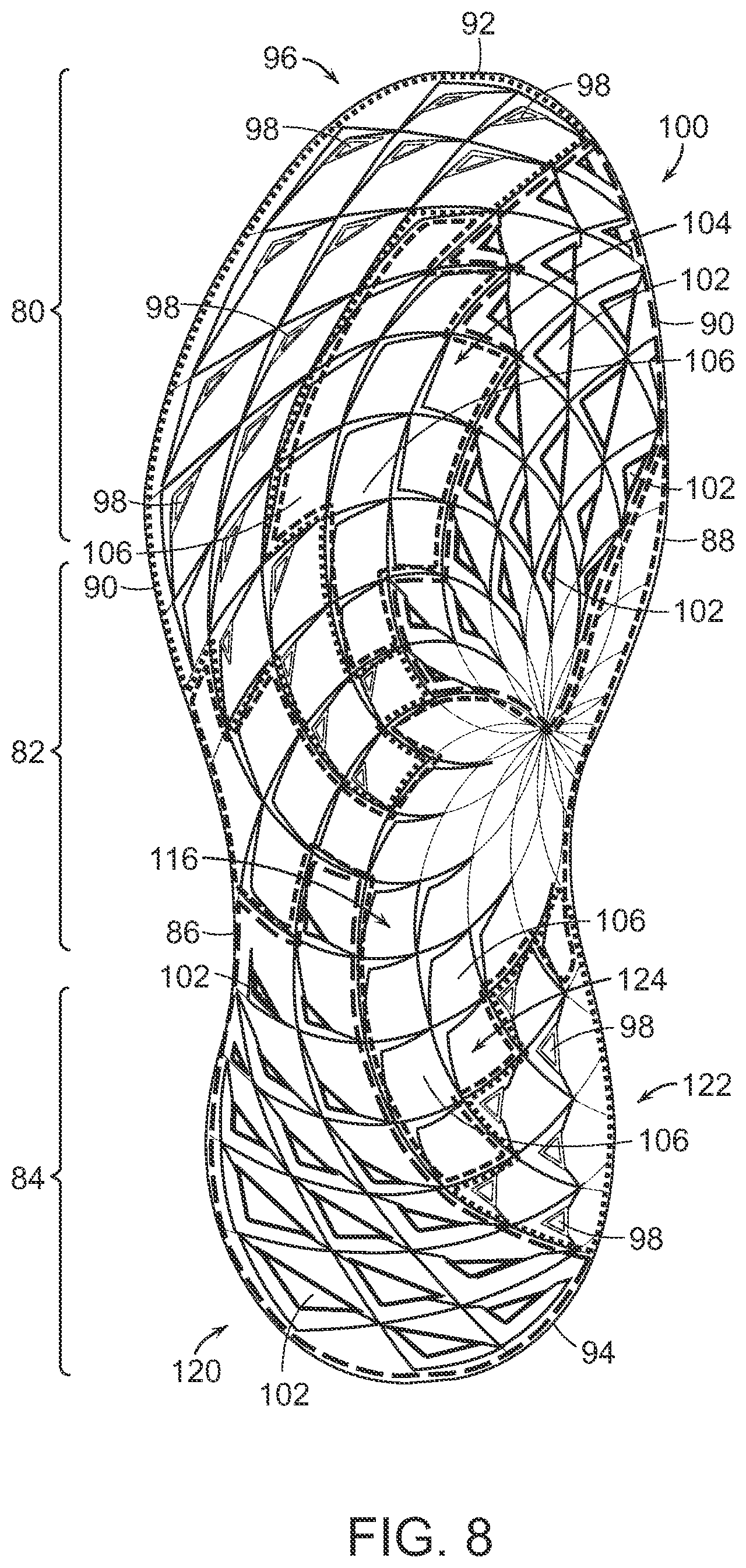 Patent US12302990 Figure 9 – Golf shoe having outsole with multi-surface traction zones