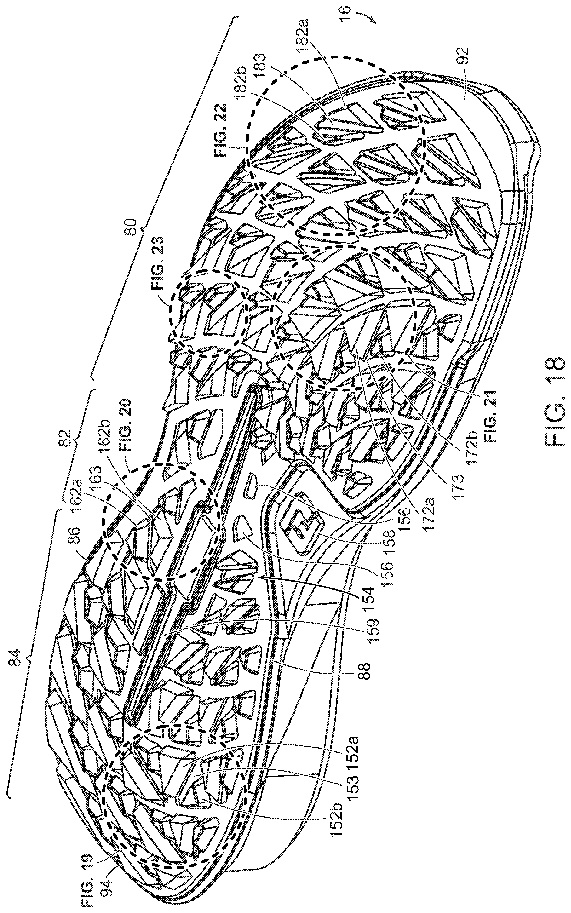 Patent US12302990 Figure 17 – Golf shoe having outsole with multi-surface traction zones