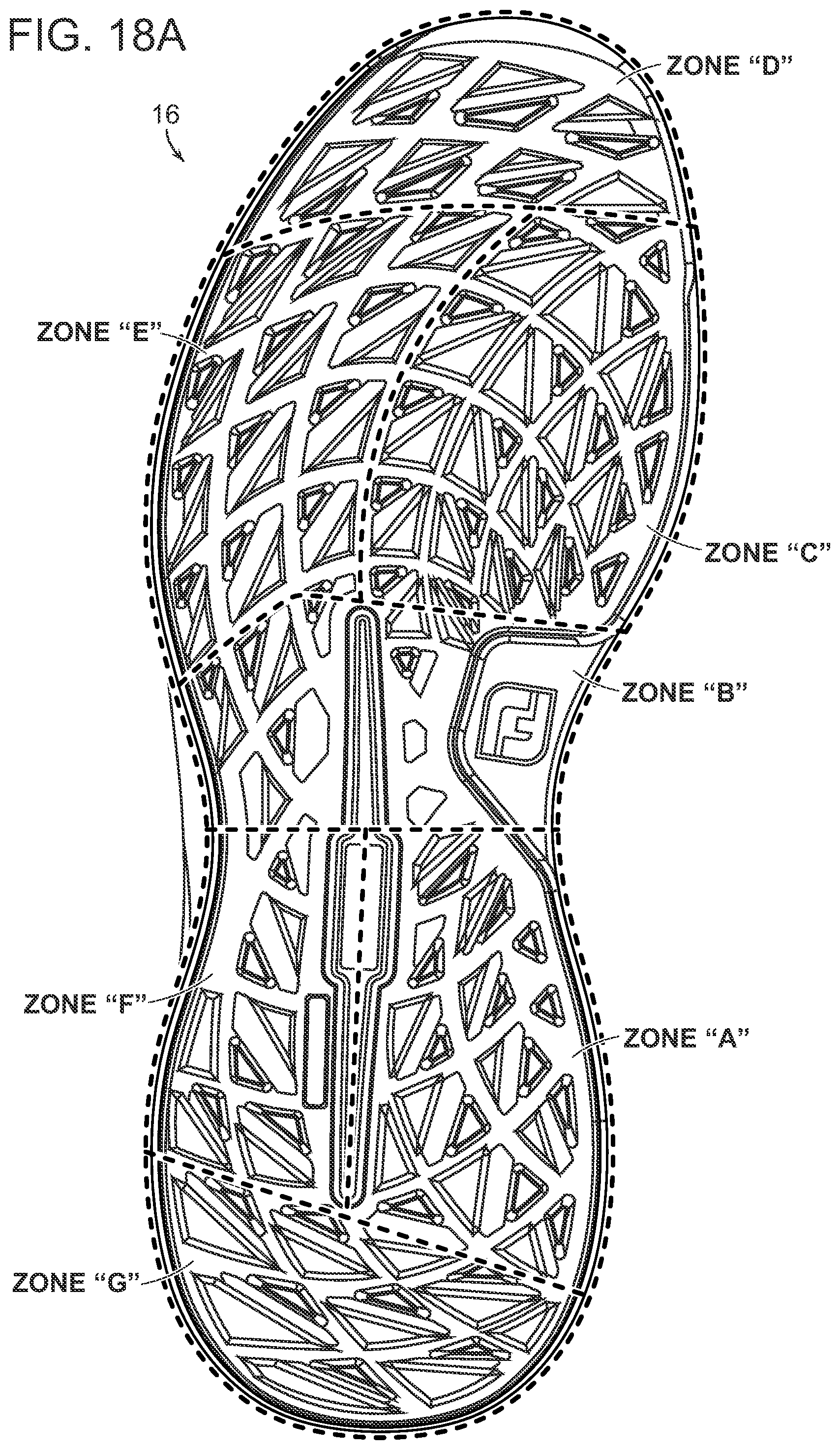 Patent US12302990 Figure 18 – Golf shoe having outsole with multi-surface traction zones