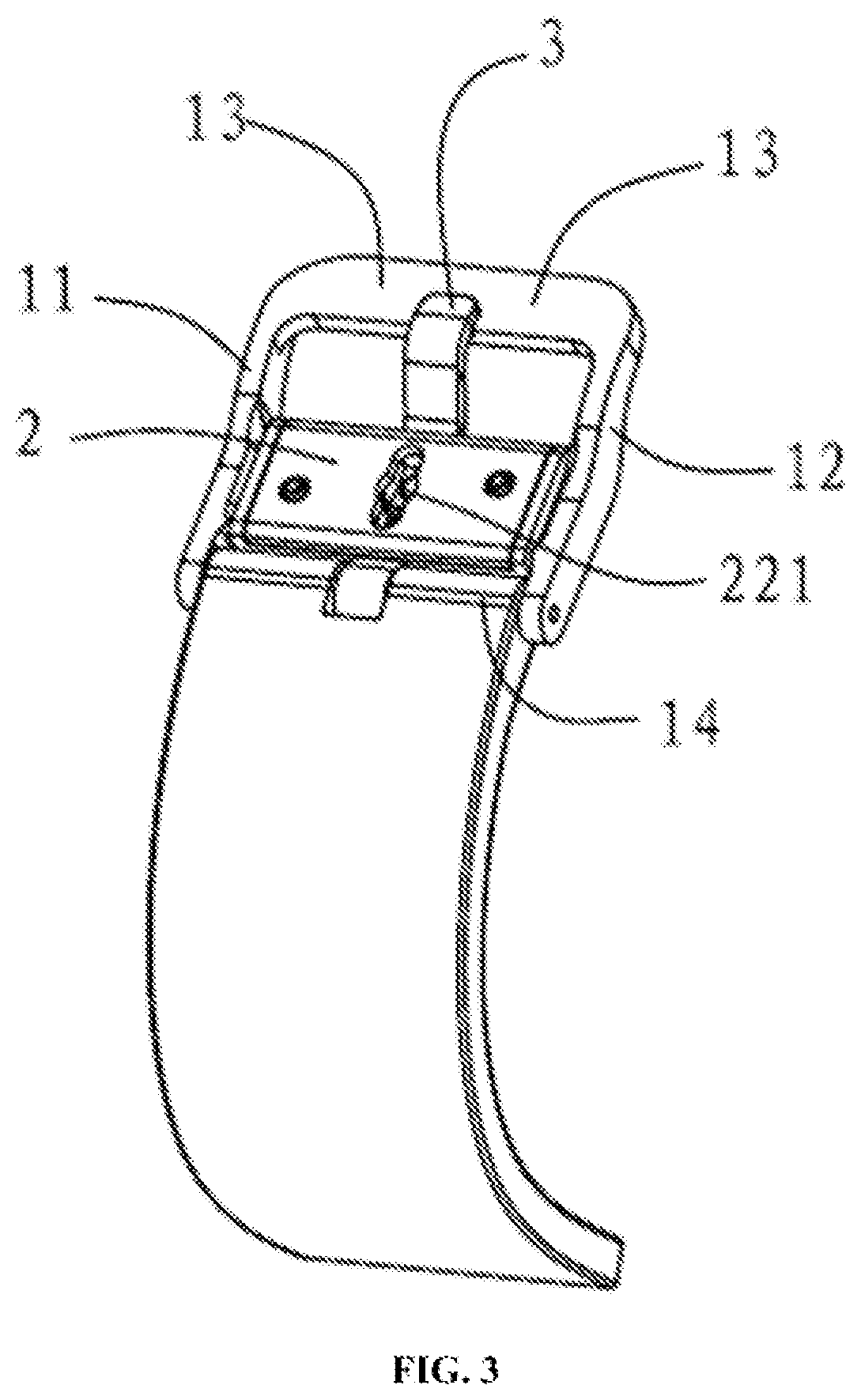 Patent US12303001 Figure 3 – Watch strap buckle with hidden locking device