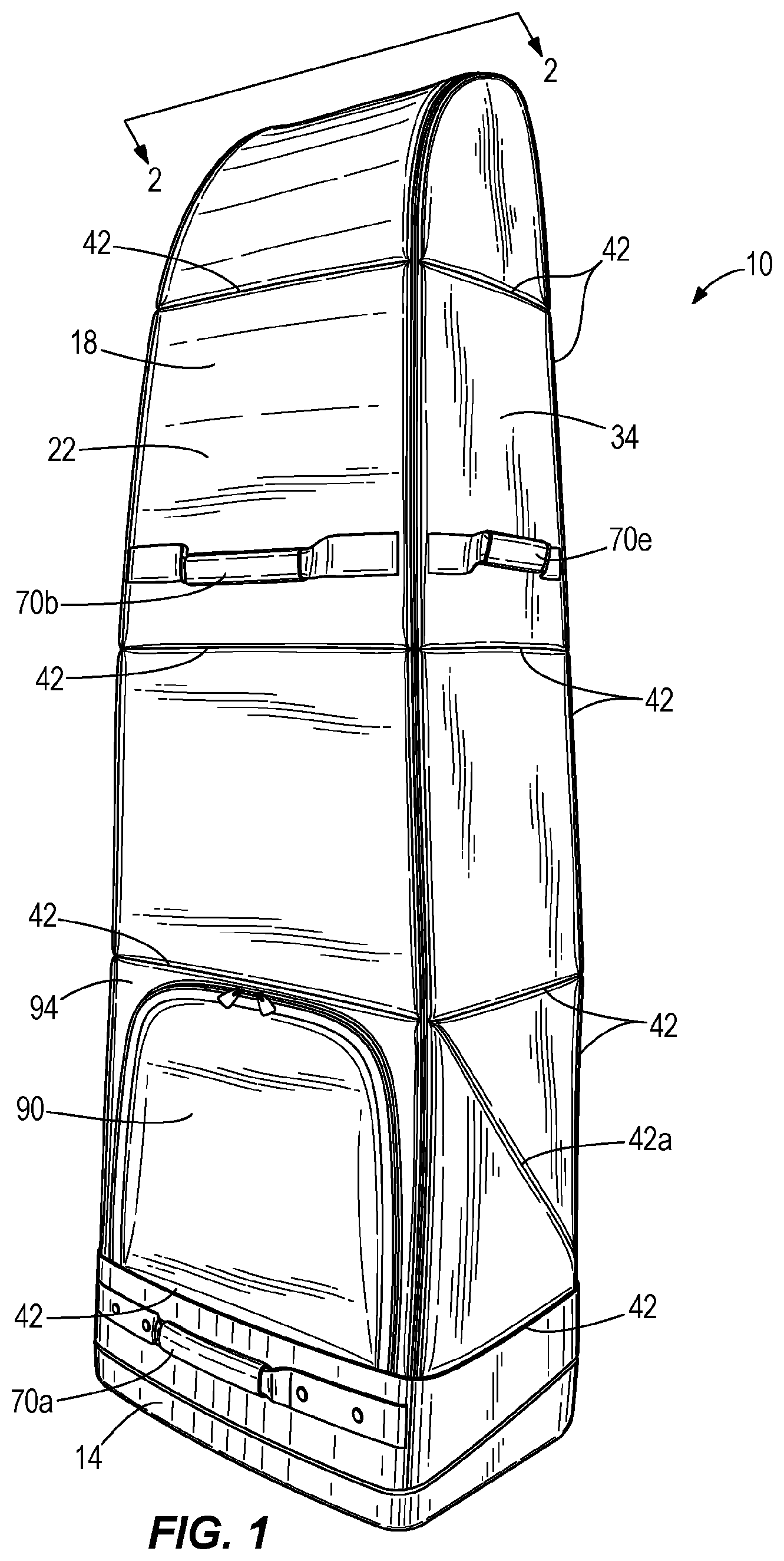 Patent US12303007 Figure 1 – Rolling collapsible travel luggage