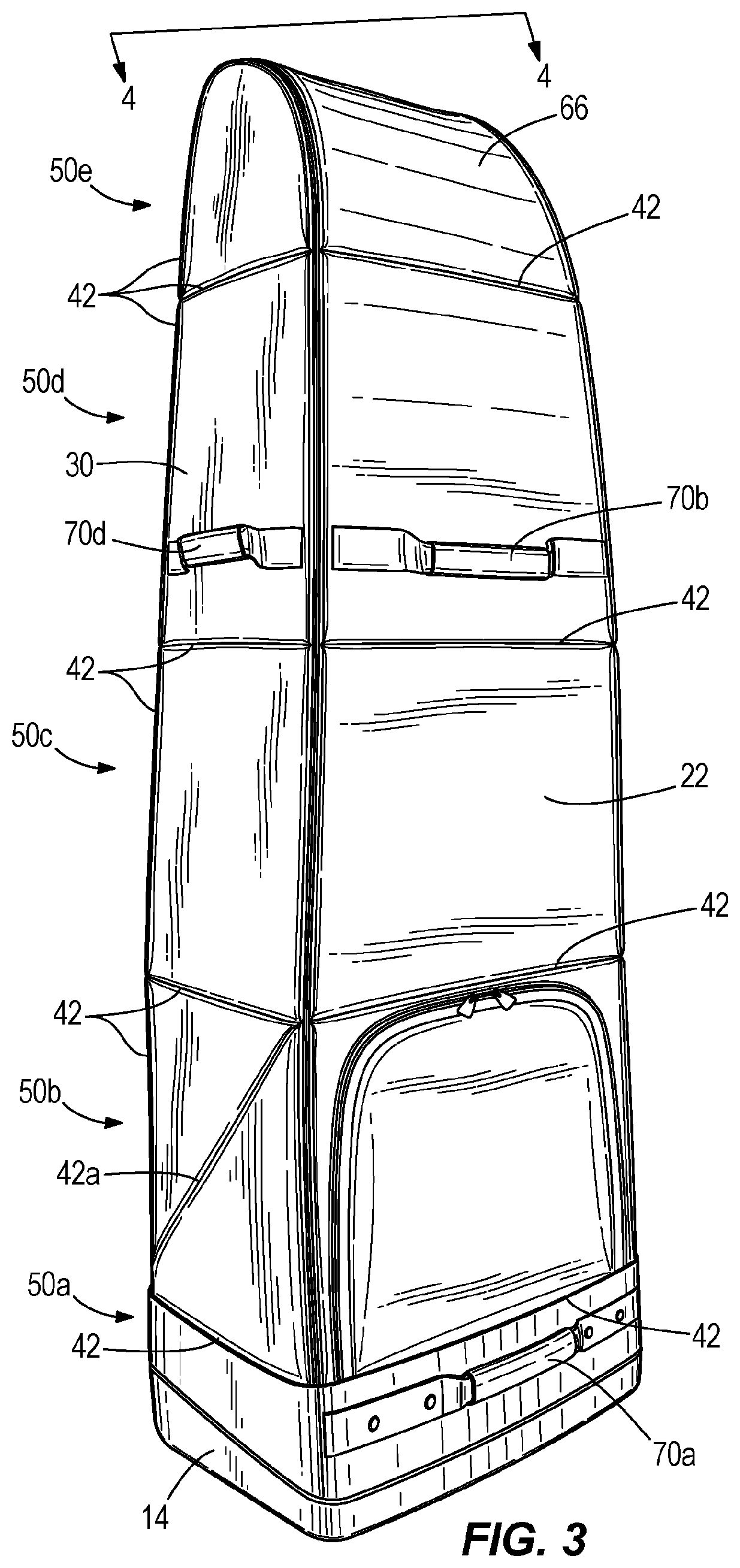 Patent US12303007 Figure 3 – Rolling collapsible travel luggage