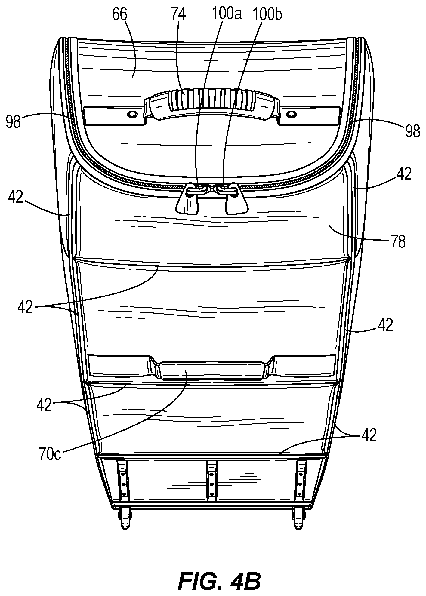 Patent US12303007 Figure 5 – Rolling collapsible travel luggage