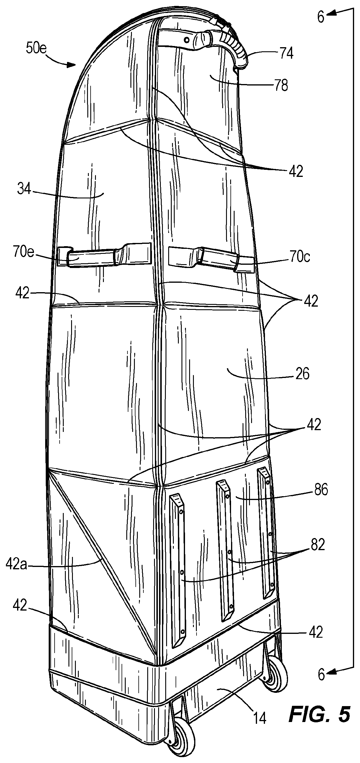Patent US12303007 Figure 6 – Rolling collapsible travel luggage