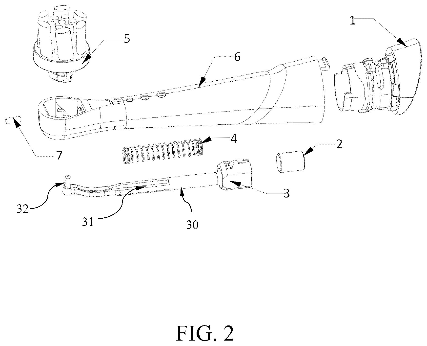 Patent US12303019 Figure 2 – Replacement brush head and oral hygiene device