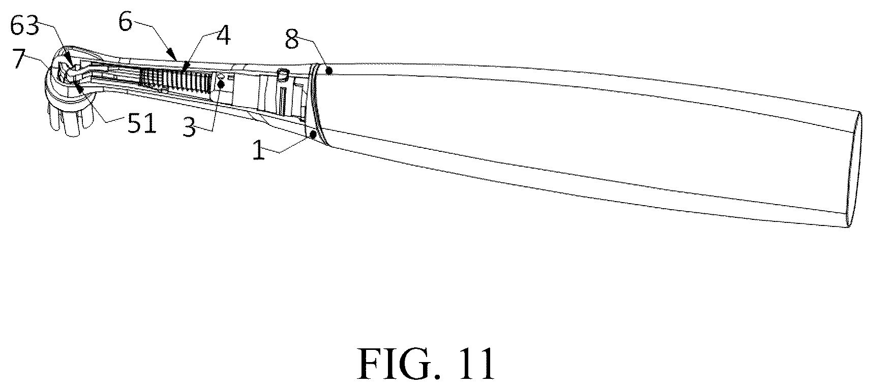 Patent US12303019 Figure 11 – Replacement brush head and oral hygiene device
