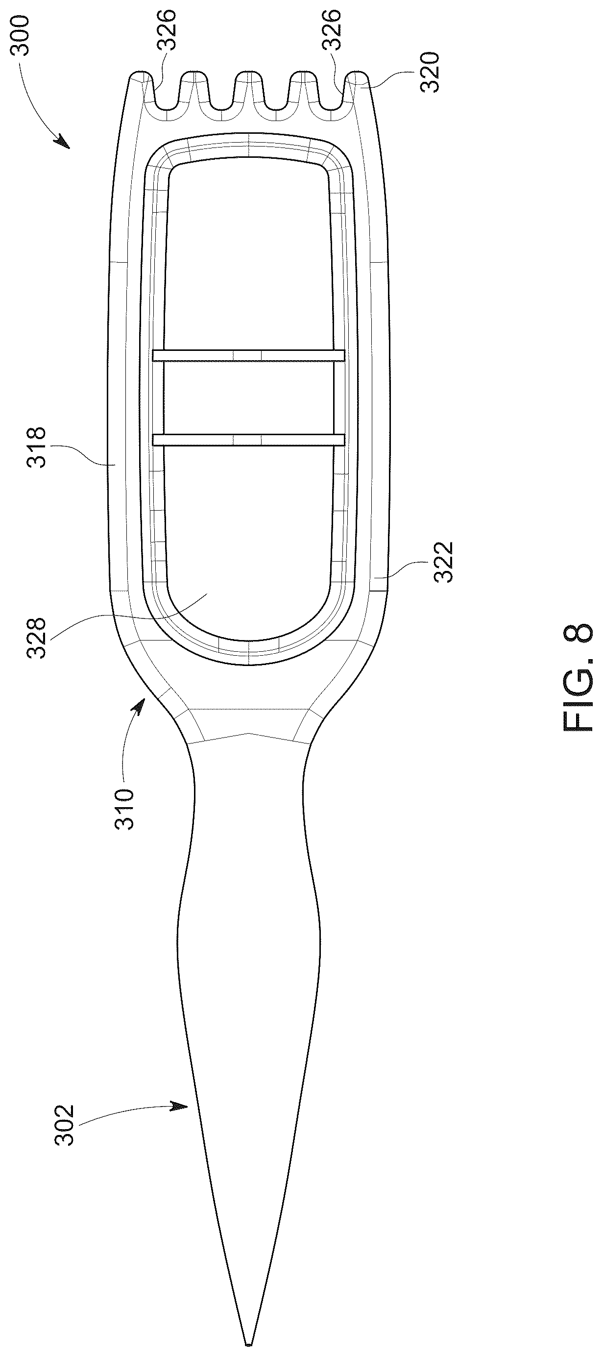Patent US12303020 Figure 8 – Hair brush