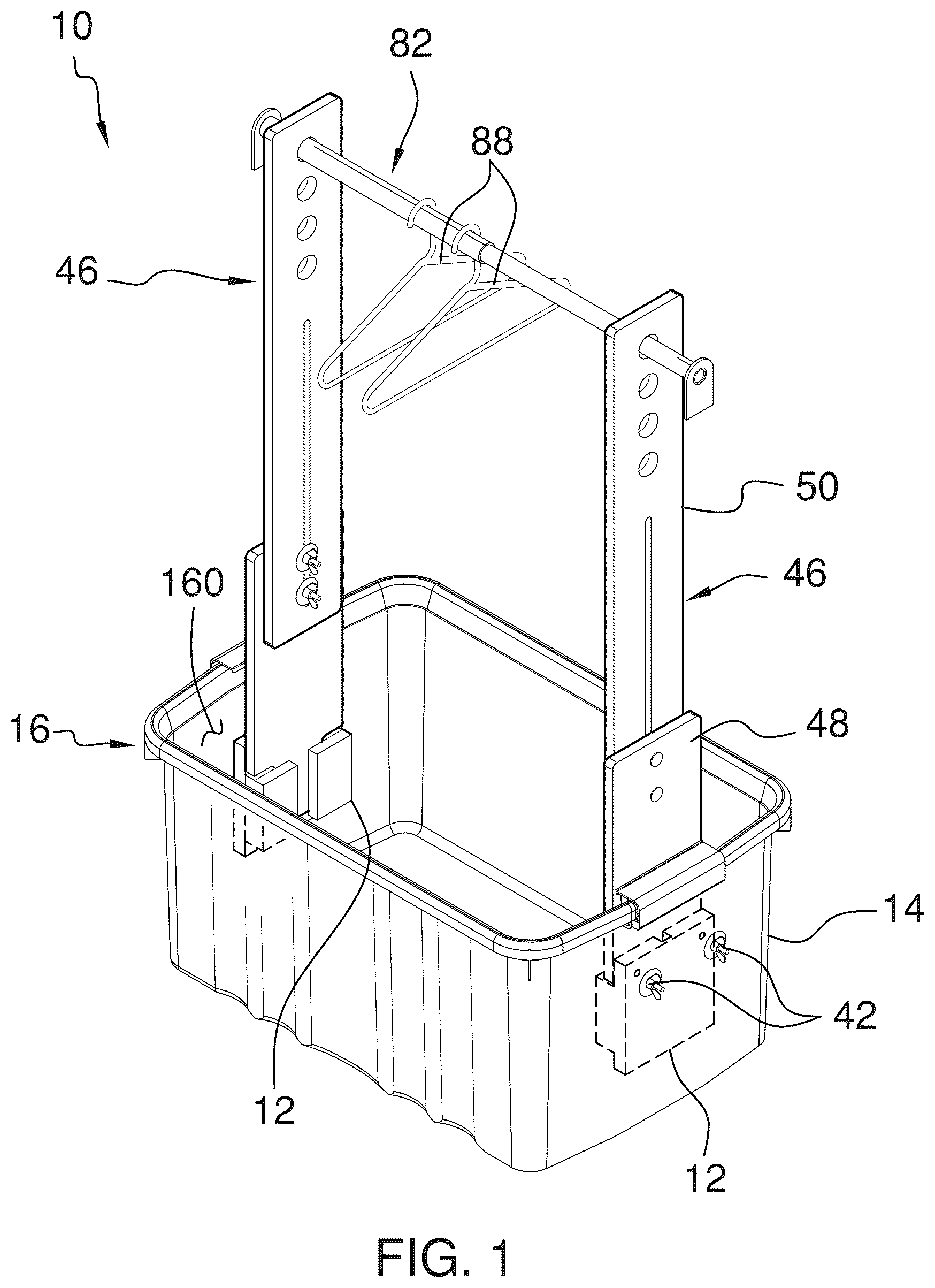 Patent US12303026 — Portable clothes hanging assembly — Figure 1
