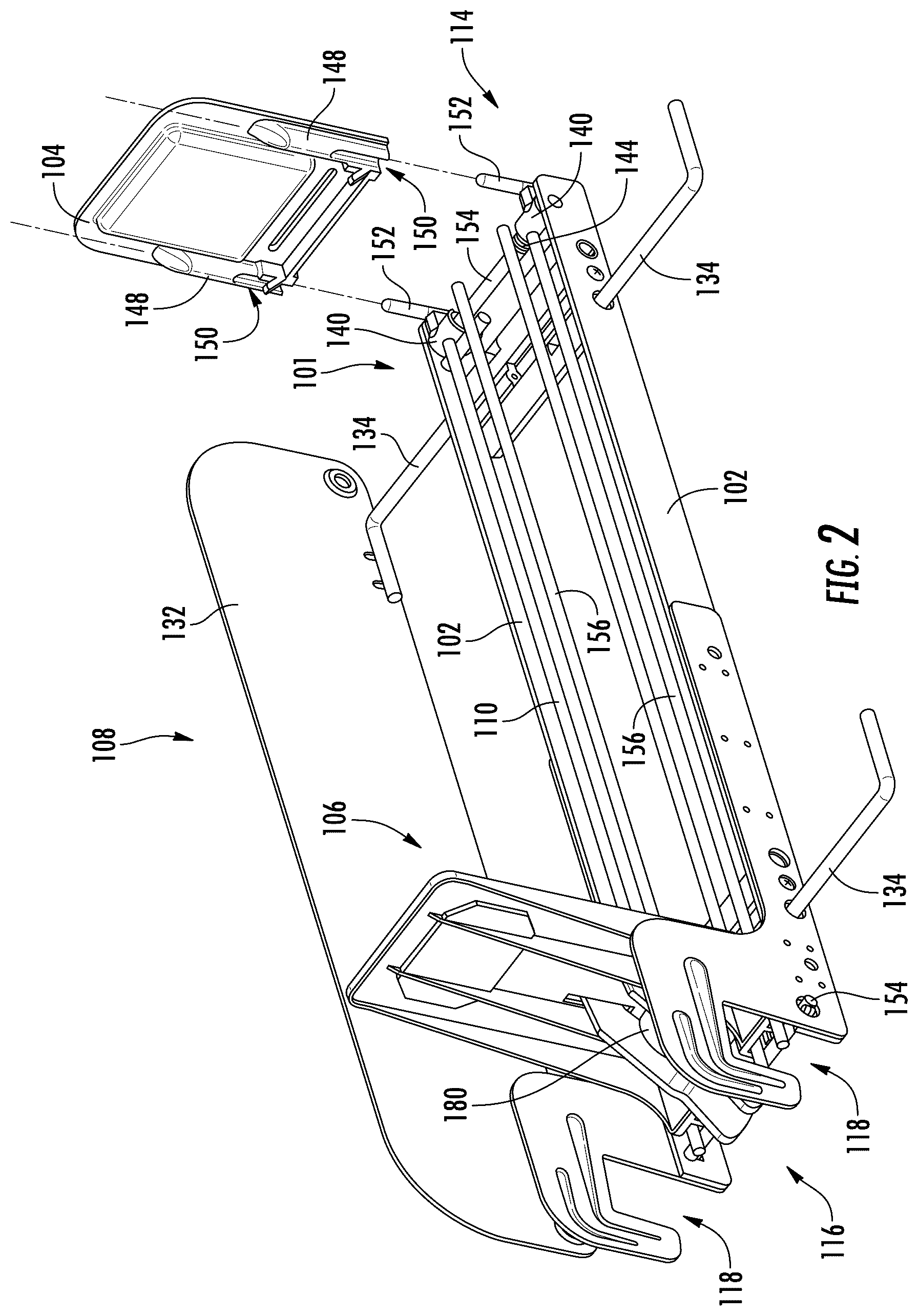 Patent US12303043 Figure 2 – Pusher tray with front stop having product support projection