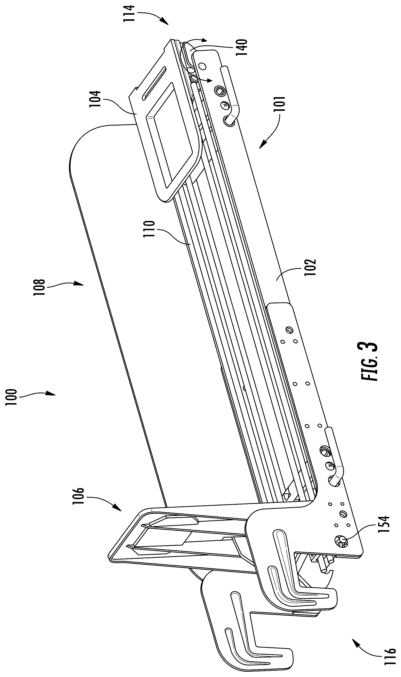 Patent US12303043 Figure 3 – Pusher tray with front stop having product support projection