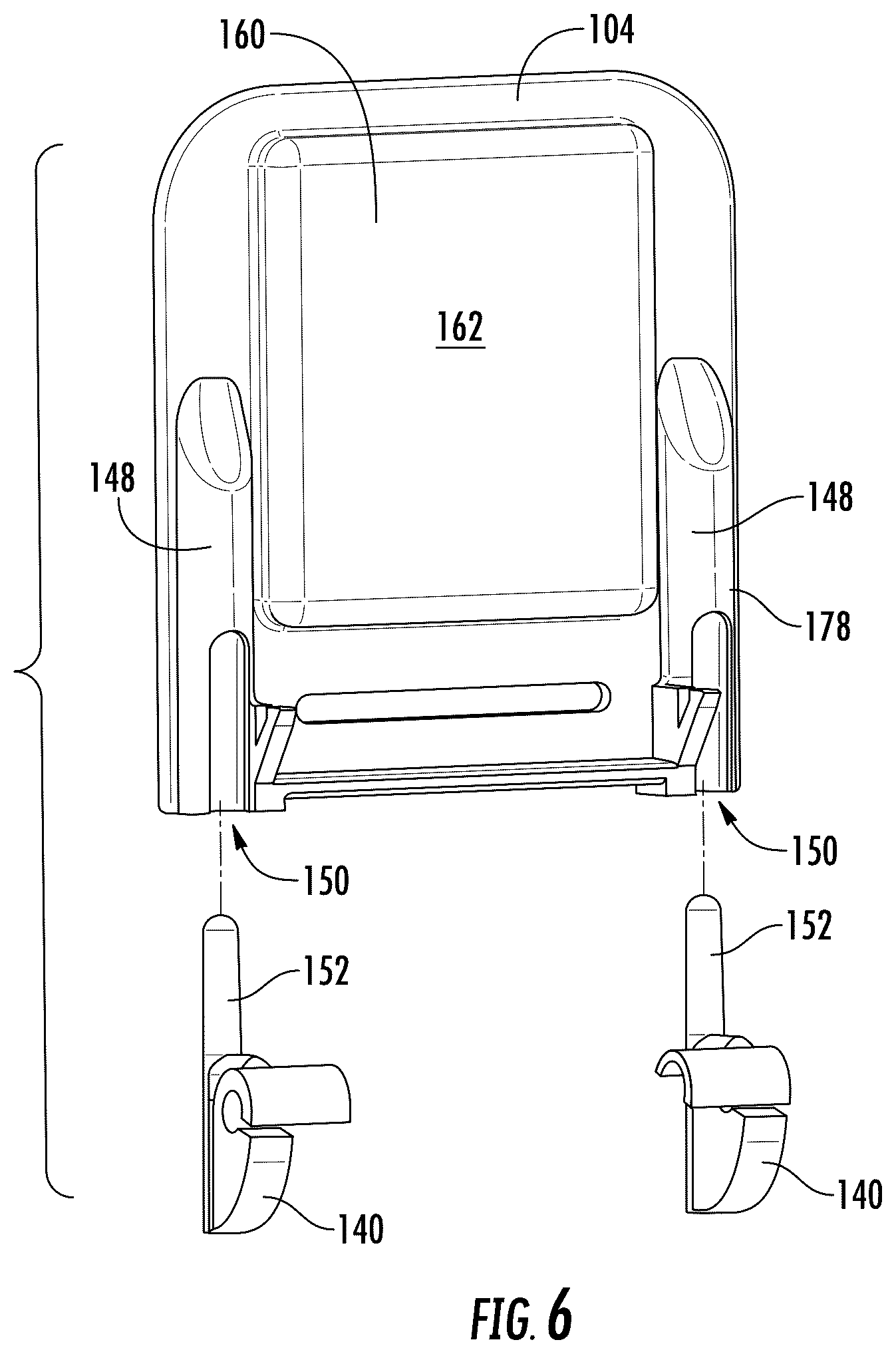 Patent US12303043 Figure 6 – Pusher tray with front stop having product support projection