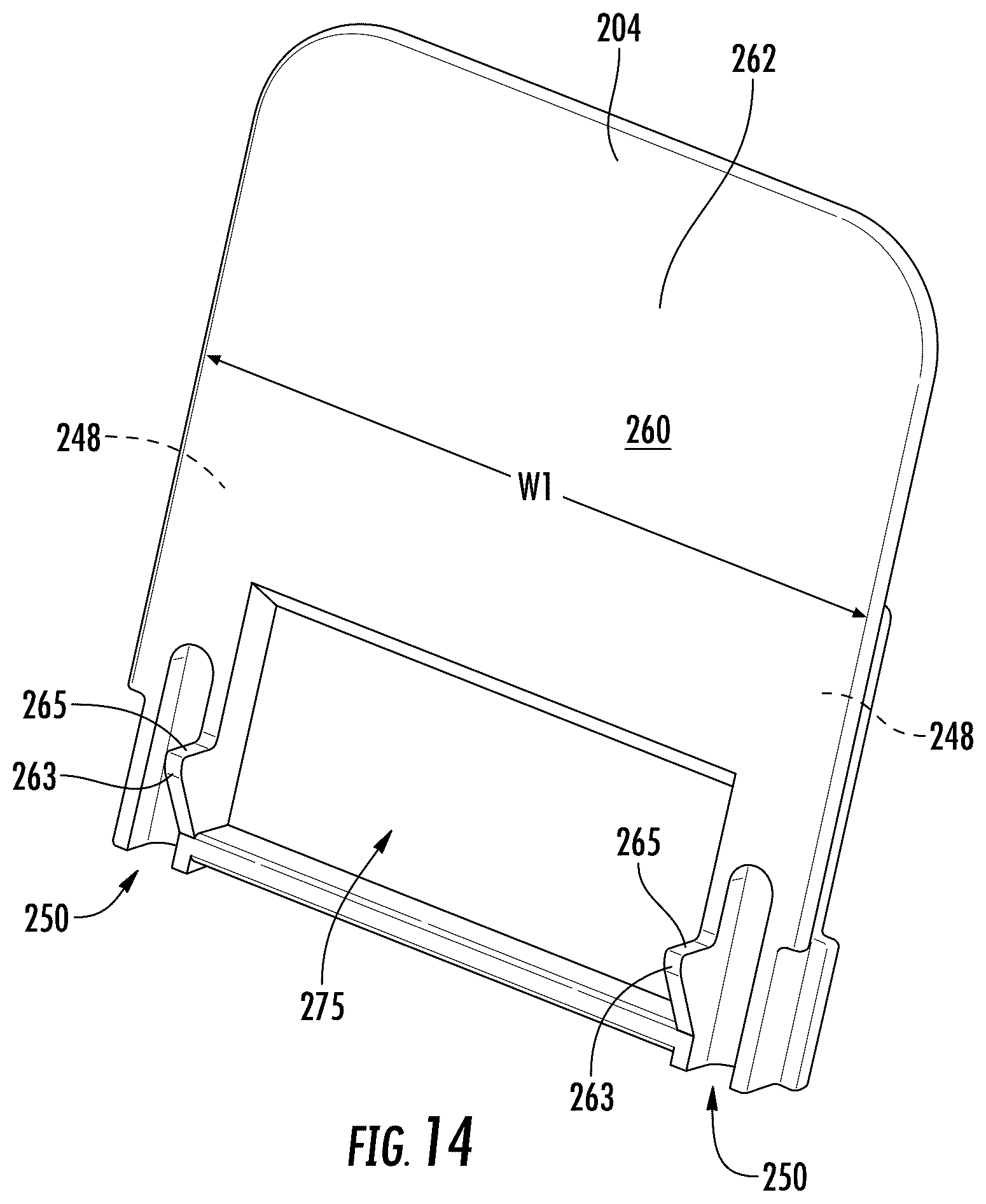 Patent US12303043 Figure 10 – Pusher tray with front stop having product support projection