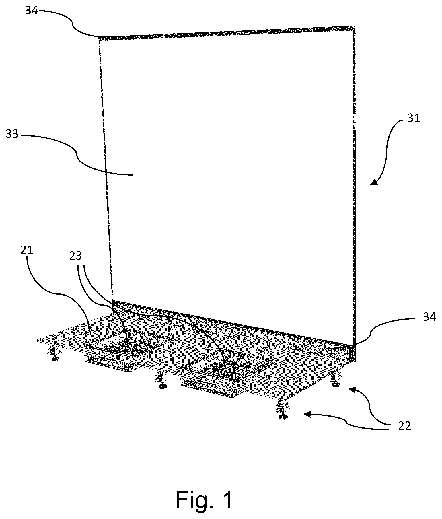 Patent US12303046 Figure 1 – Self-supporting museum display case, related construction method and wall unit