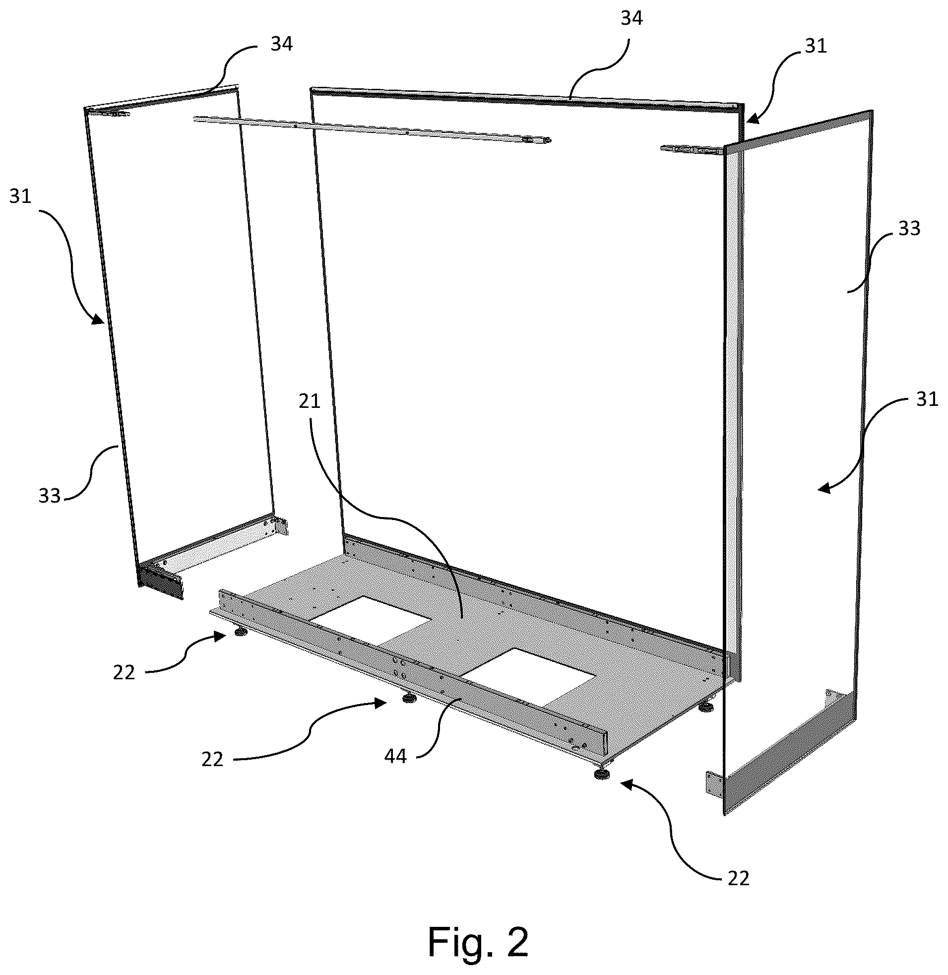 Patent US12303046 Figure 2 – Self-supporting museum display case, related construction method and wall unit