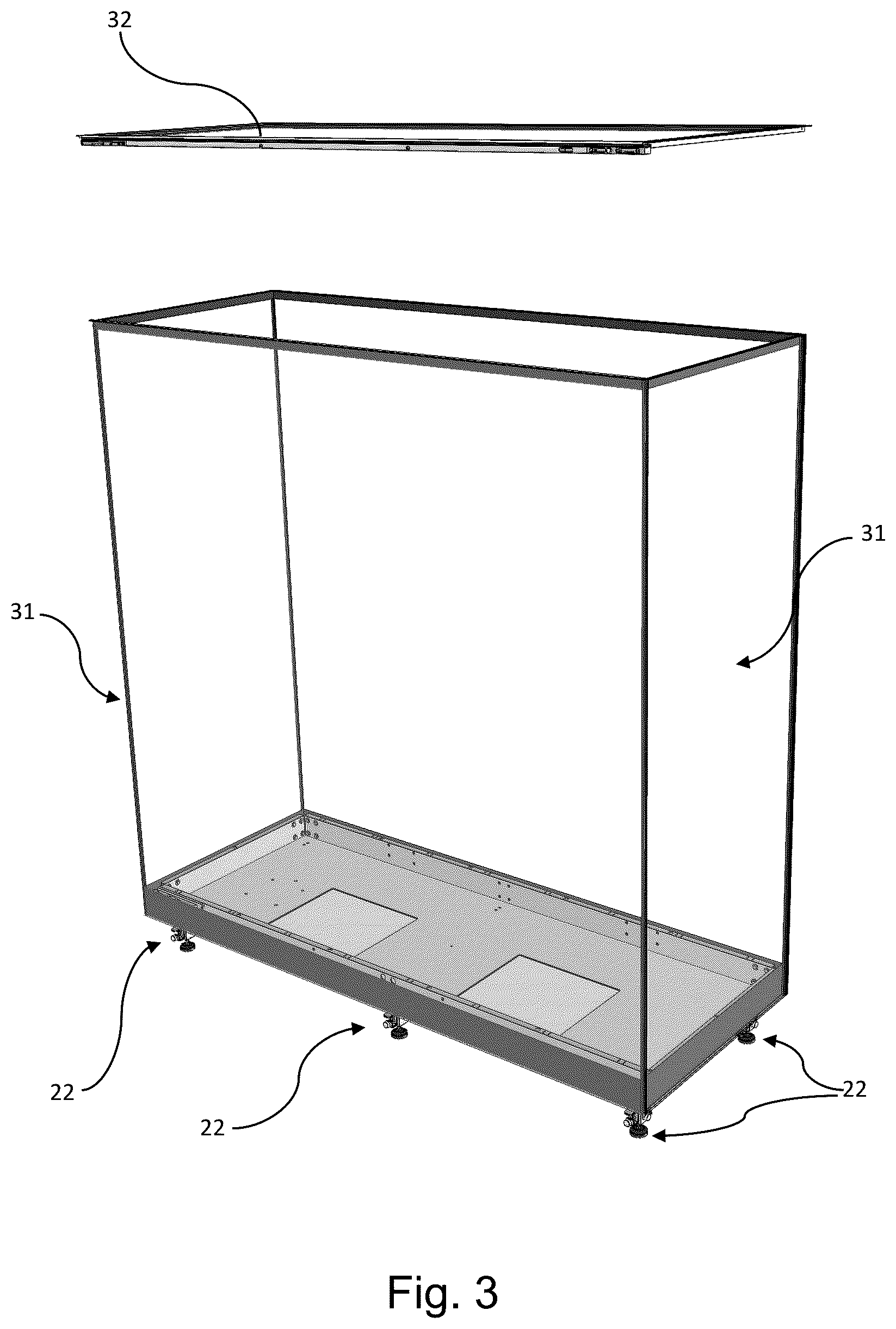 Patent US12303046 Figure 3 – Self-supporting museum display case, related construction method and wall unit