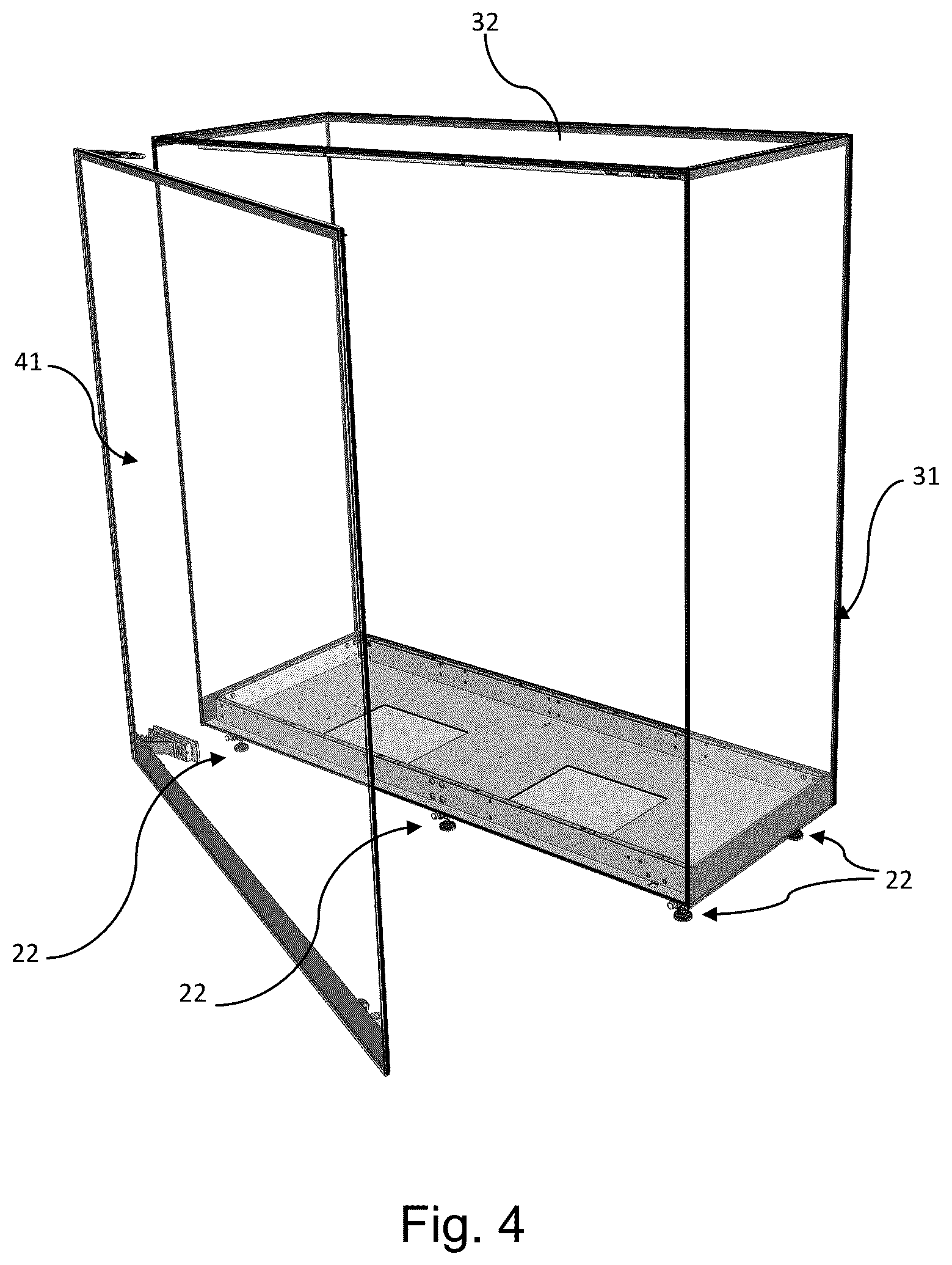 Patent US12303046 Figure 4 – Self-supporting museum display case, related construction method and wall unit