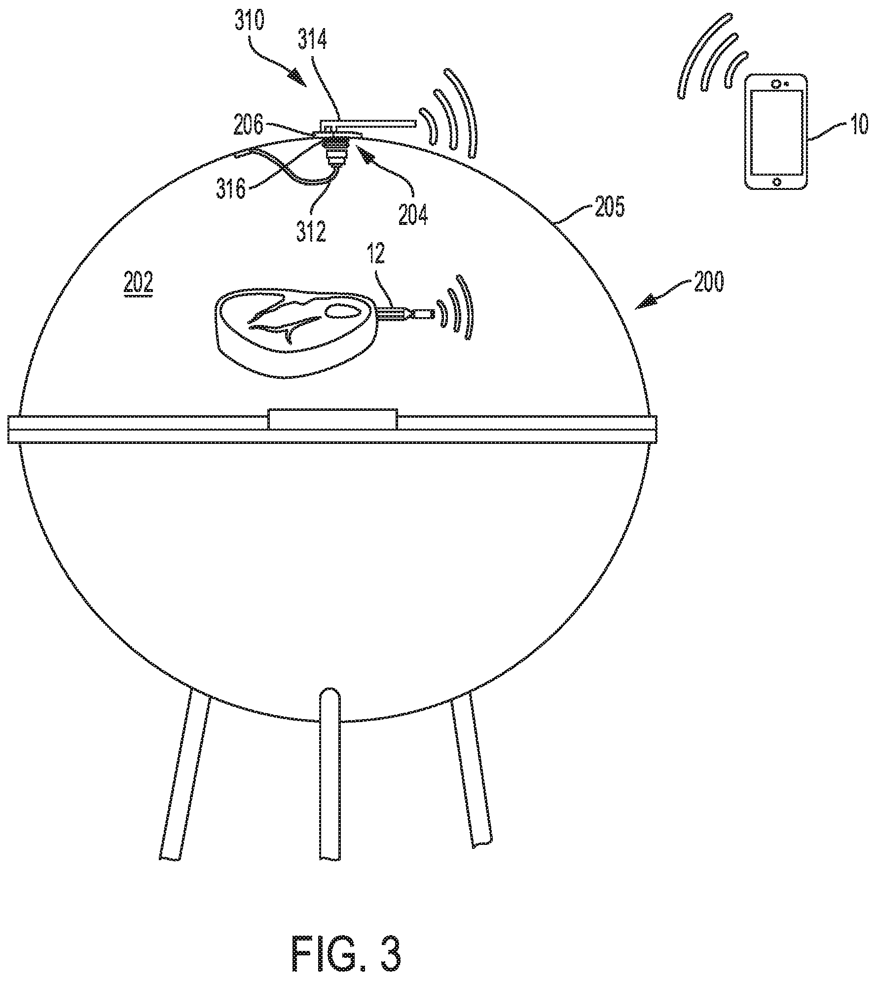 Patent US12303066 Figure 3 – Temperature sensing devices and wireless communication improvements for cooking appliances