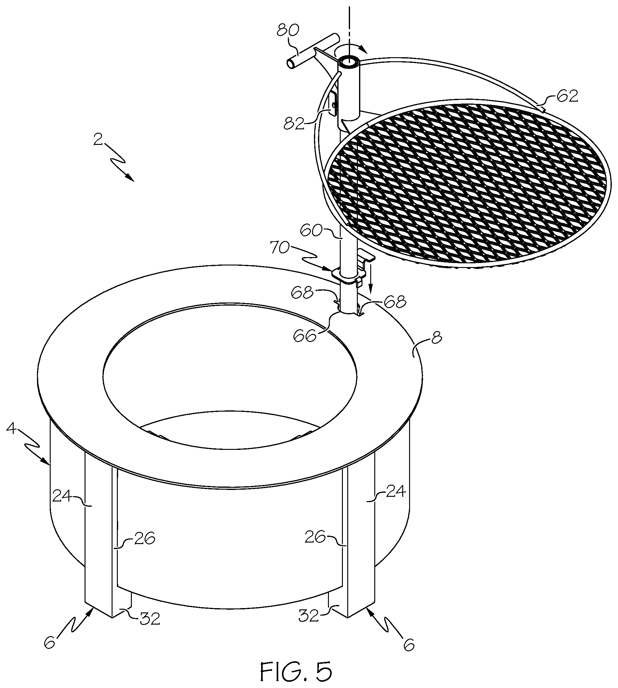 Patent US12303068 Figure 5 – Outdoor fire pit and post holder