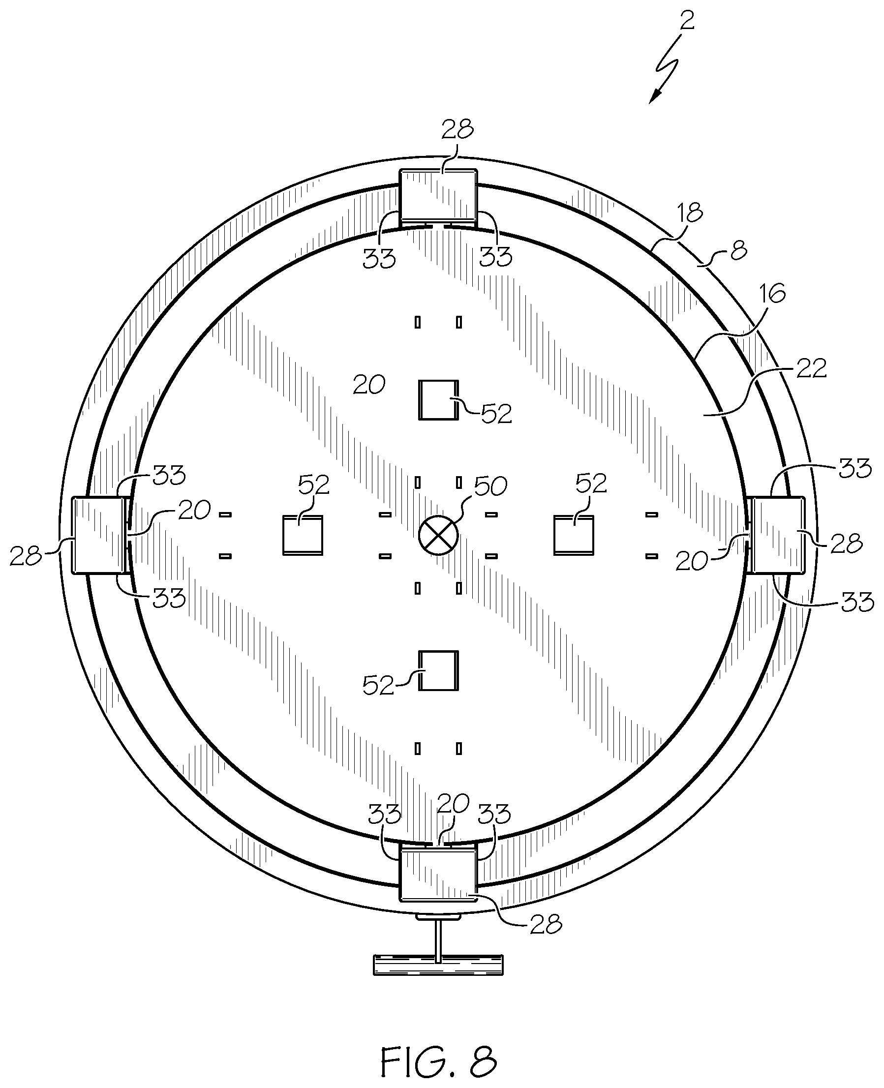 Patent US12303068 Figure 8 – Outdoor fire pit and post holder