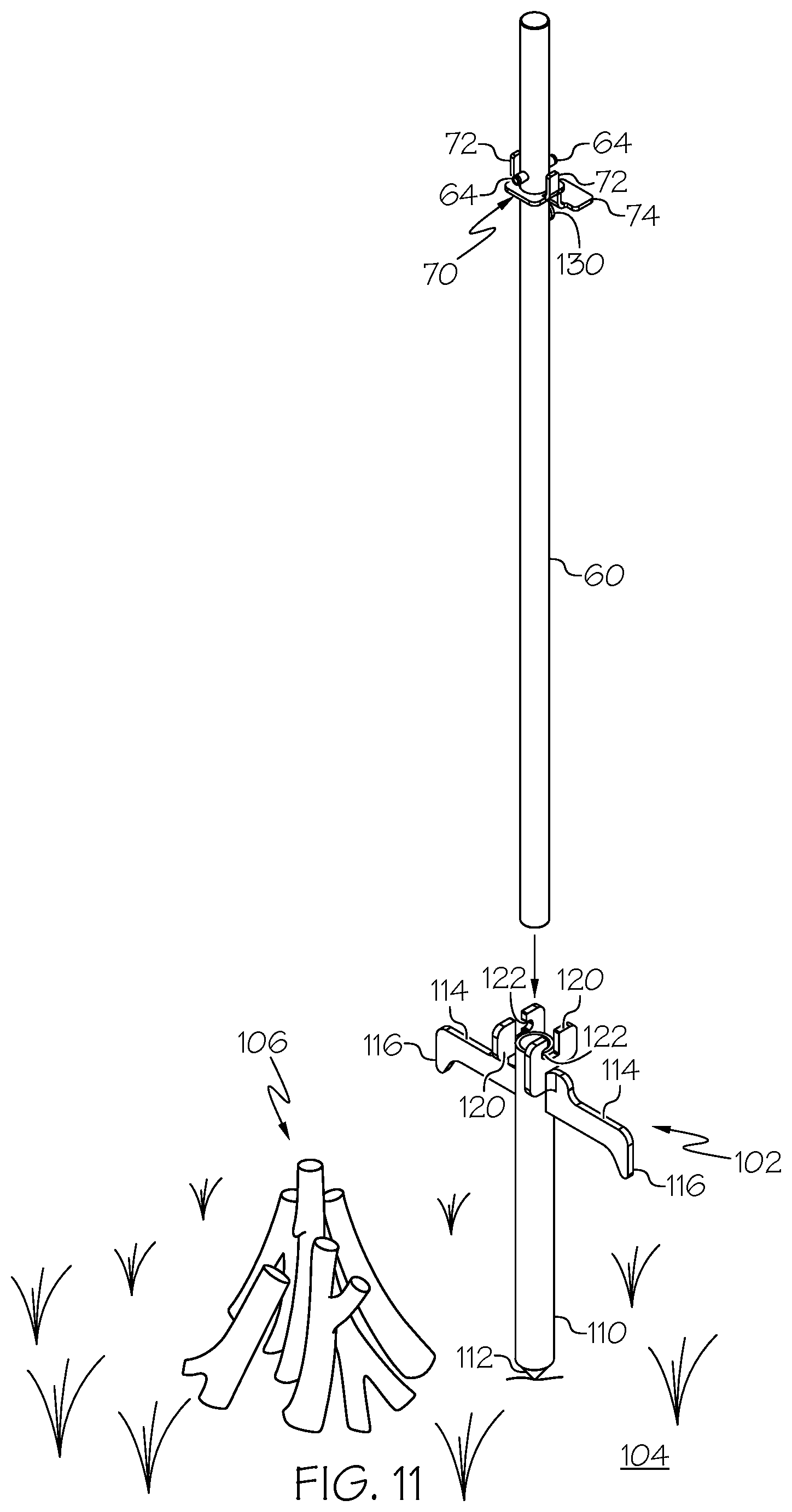 Patent US12303068 Figure 11 – Outdoor fire pit and post holder