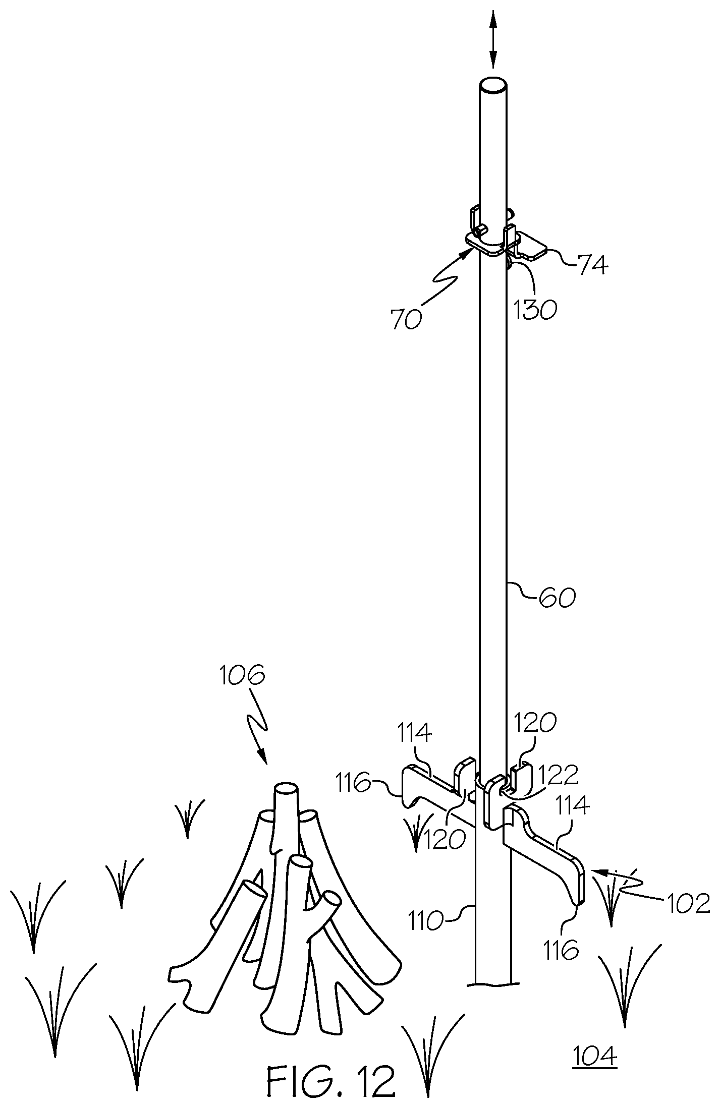 Patent US12303068 Figure 12 – Outdoor fire pit and post holder