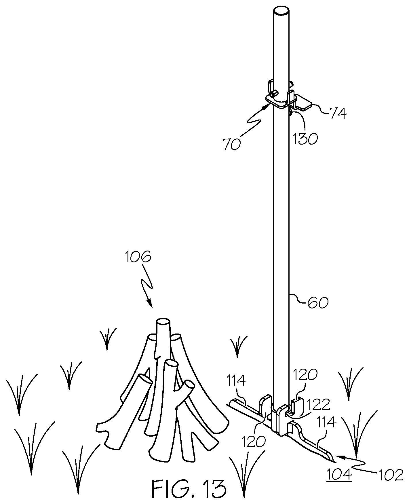 Patent US12303068 Figure 13 – Outdoor fire pit and post holder