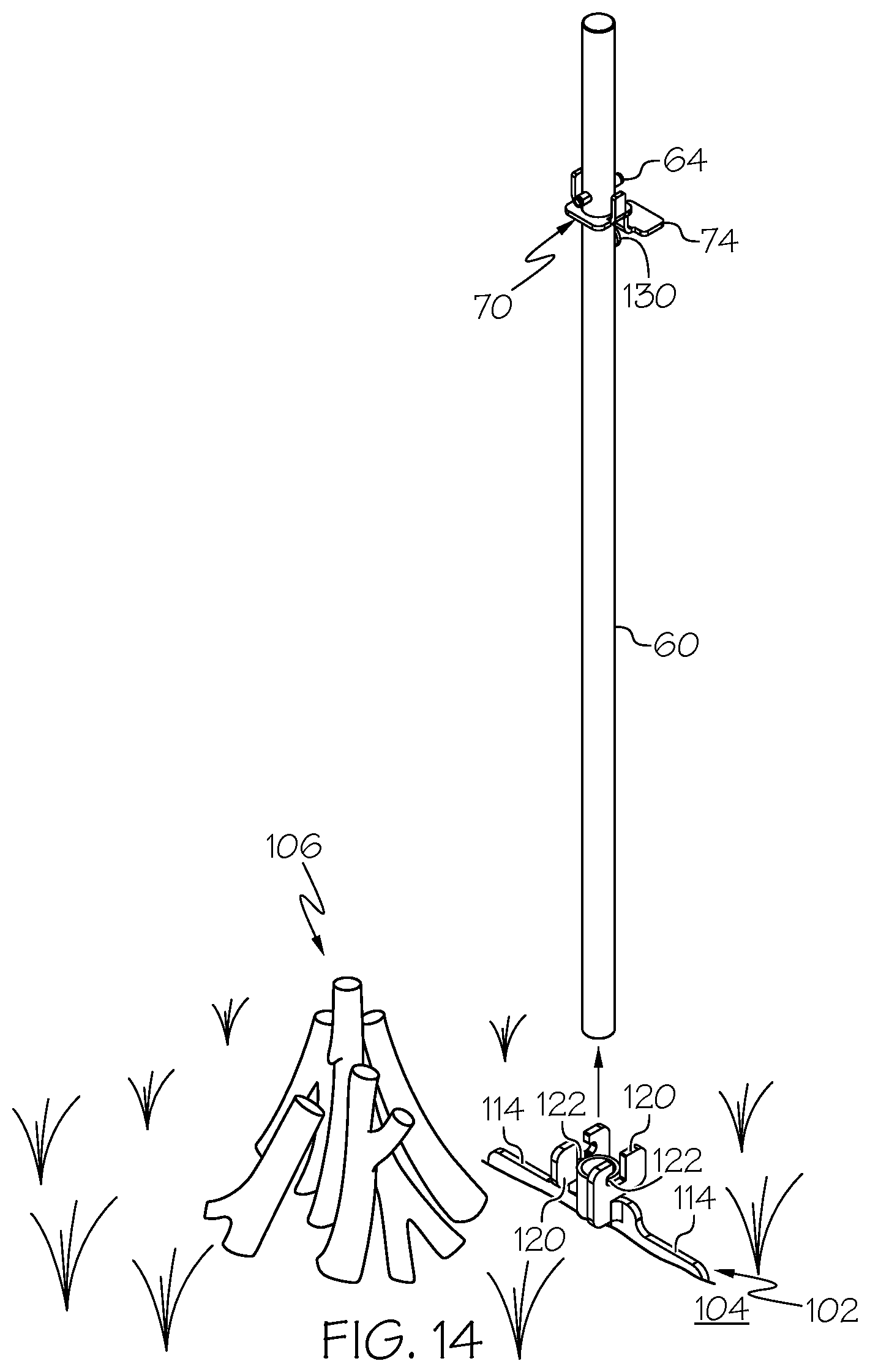 Patent US12303068 Figure 14 – Outdoor fire pit and post holder