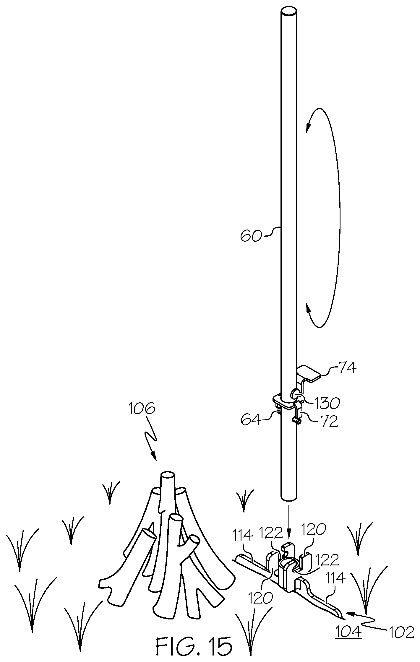 Patent US12303068 Figure 15 – Outdoor fire pit and post holder
