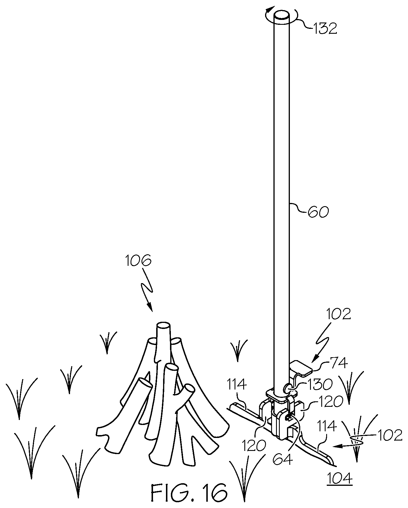 Patent US12303068 Figure 16 – Outdoor fire pit and post holder