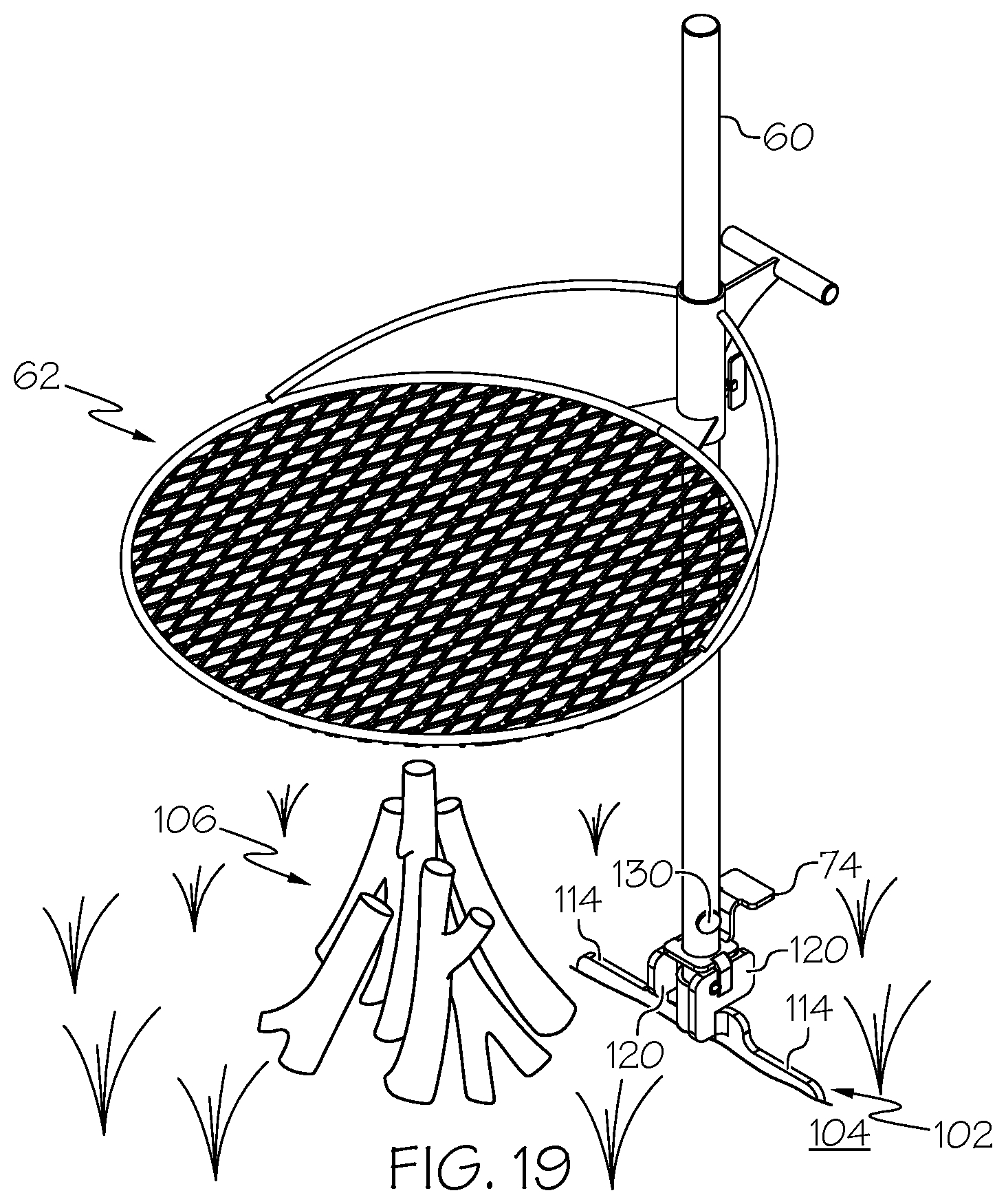 Patent US12303068 Figure 19 – Outdoor fire pit and post holder
