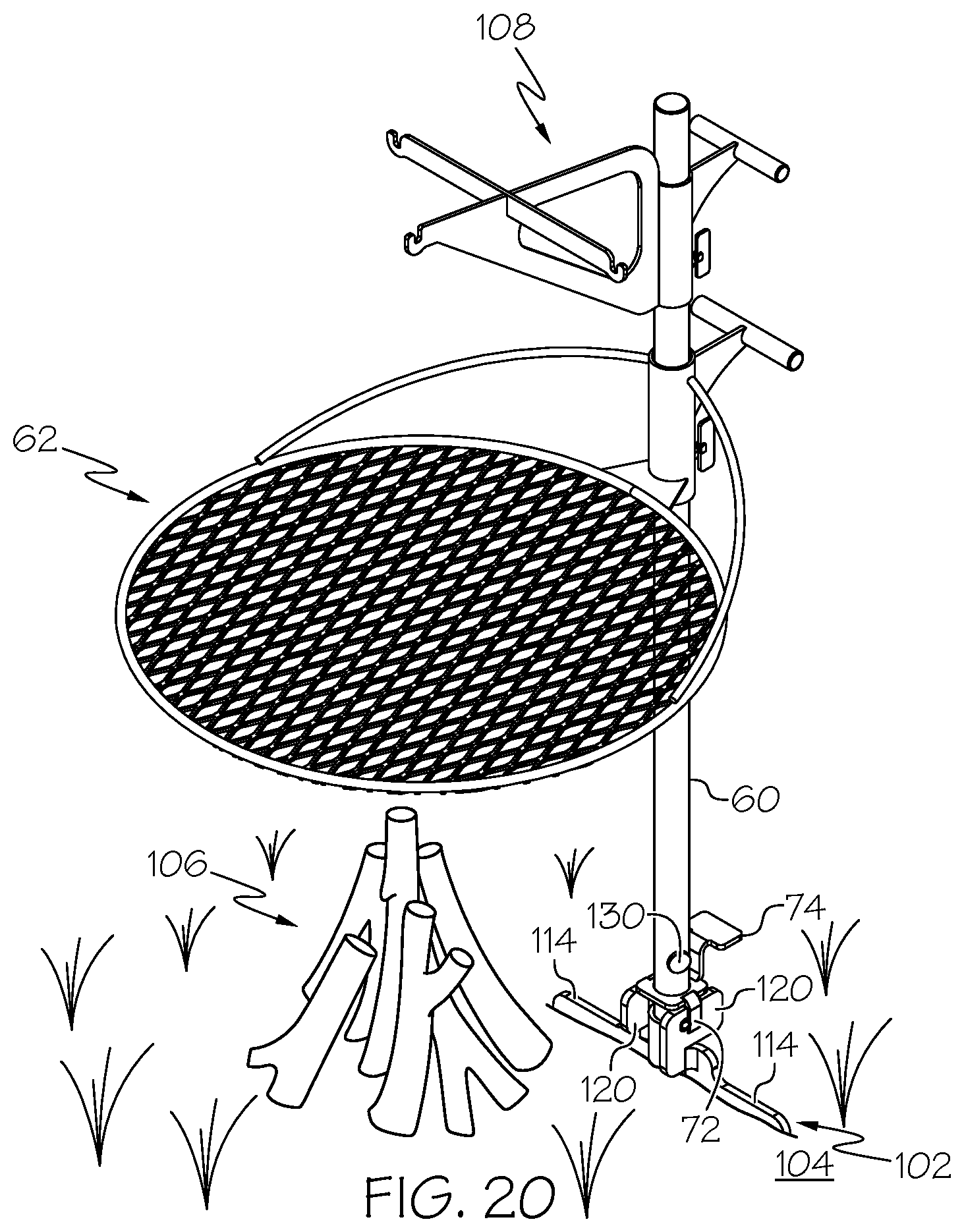 Patent US12303068 Figure 20 – Outdoor fire pit and post holder