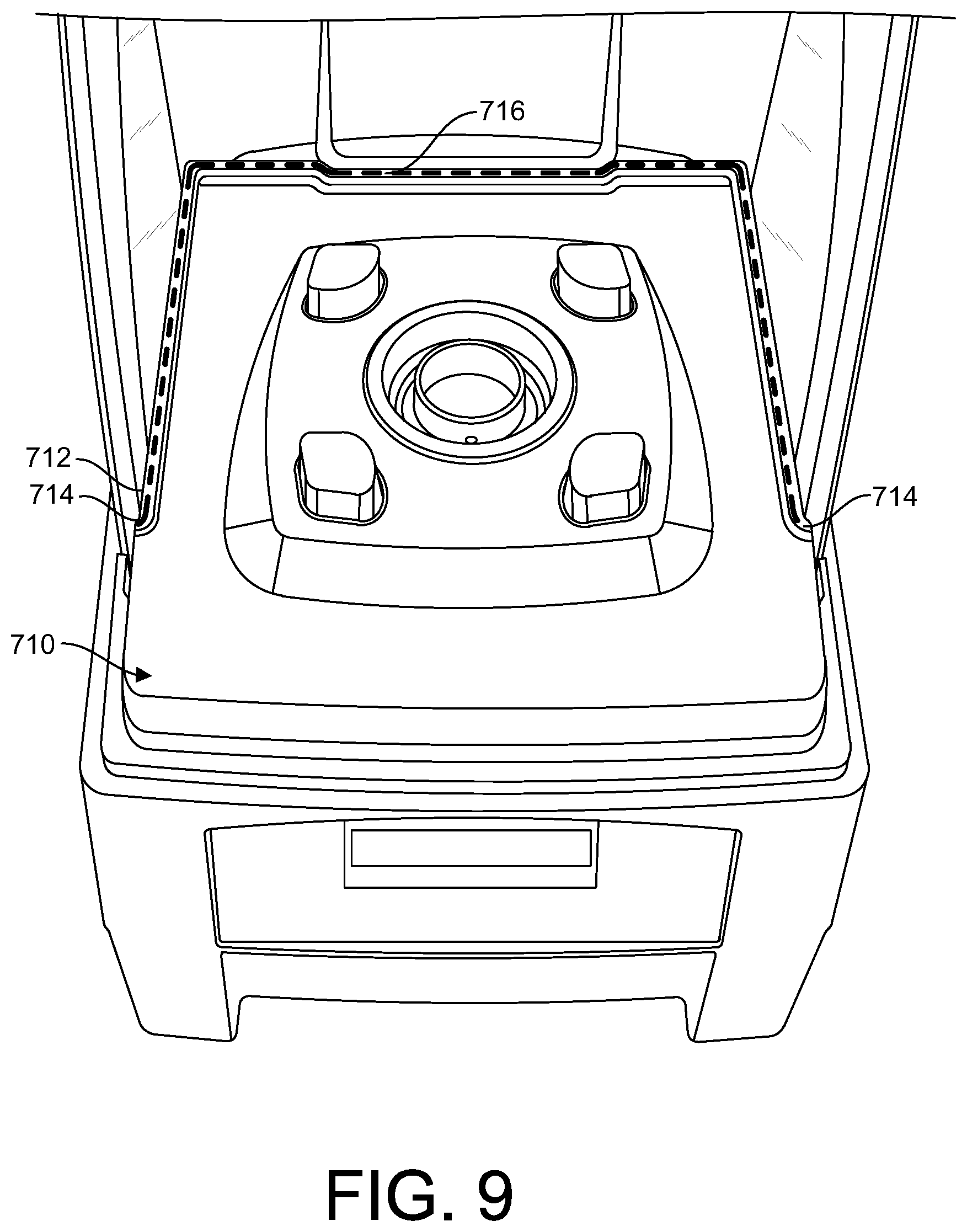 Patent US12303072 Figure 10 – Centering pad and removable enclosure for a blender