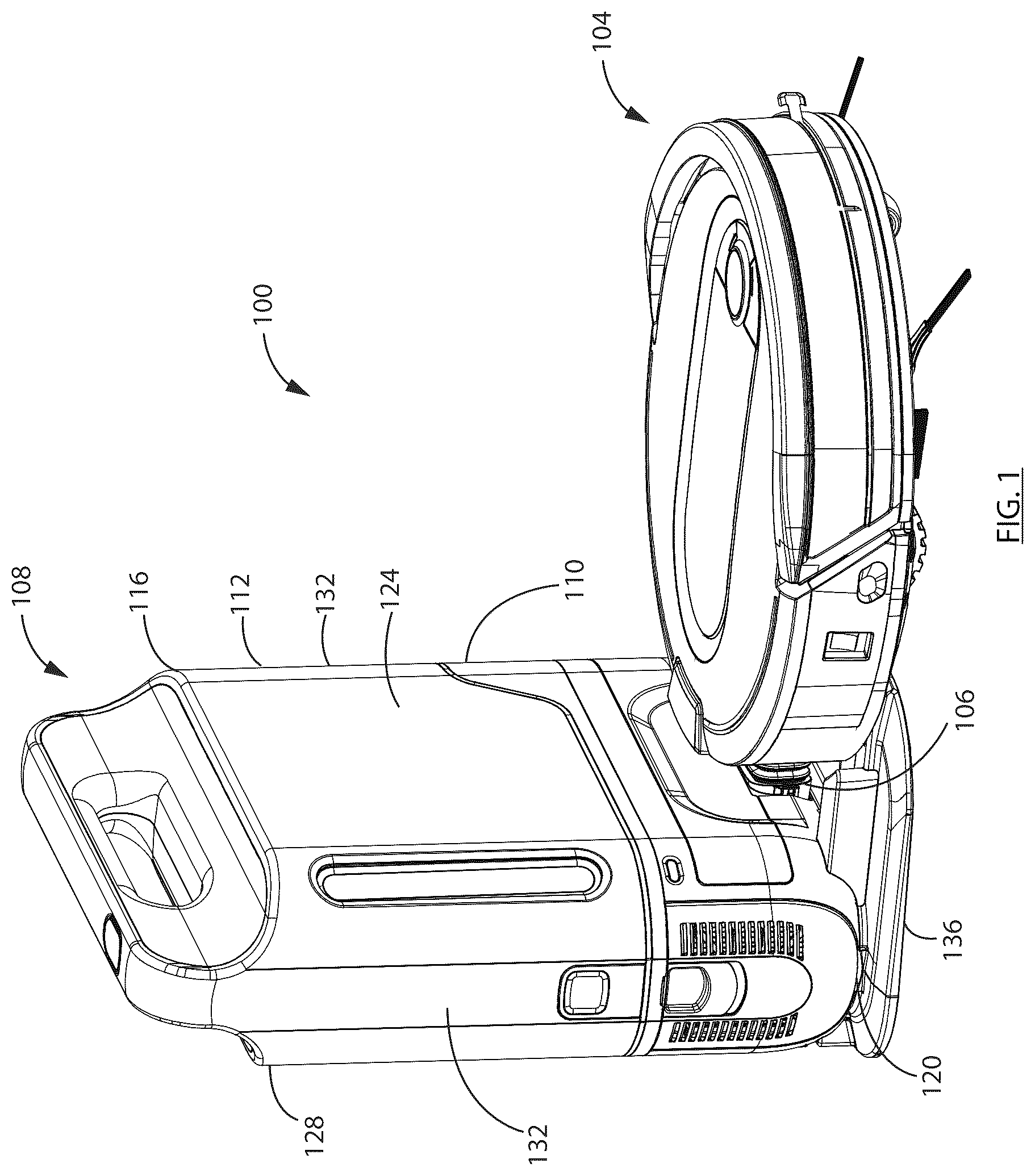 Patent US12303096 Figure 1 – Robotic vacuum cleaner with dirt enclosing member and method of using the same