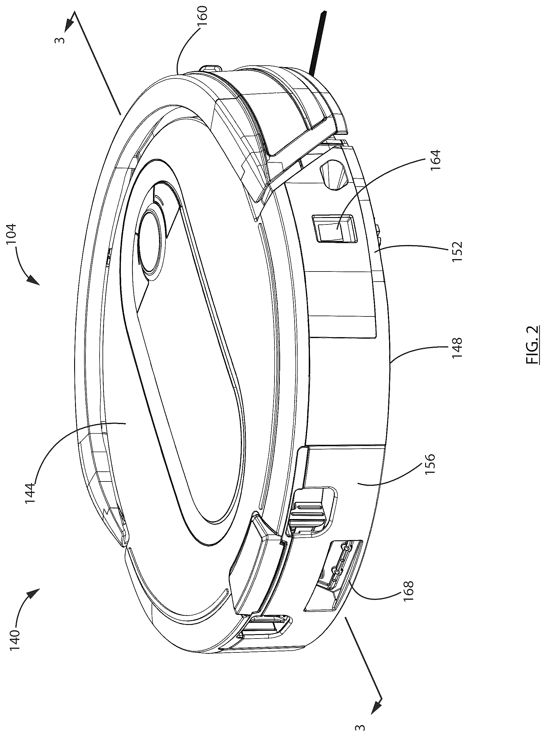 Patent US12303096 Figure 2 – Robotic vacuum cleaner with dirt enclosing member and method of using the same