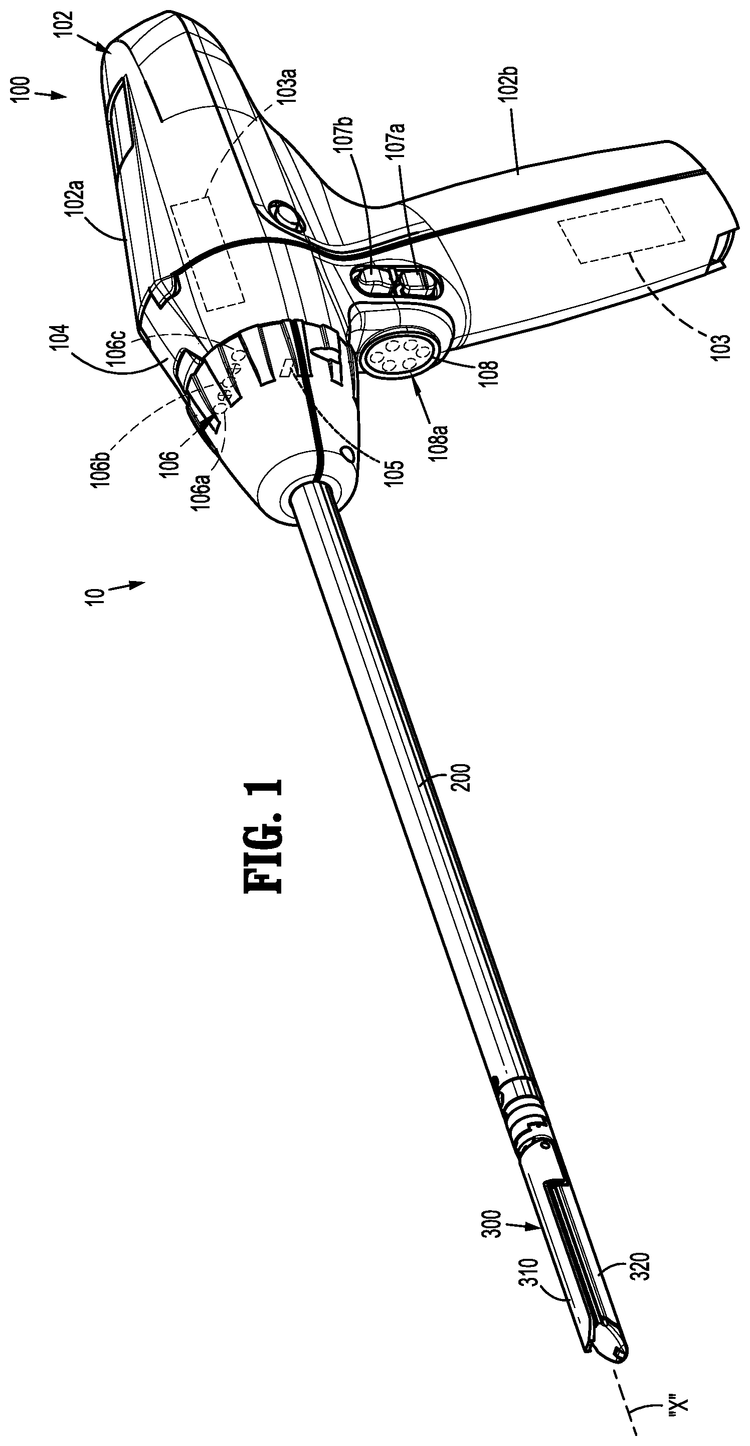 Patent US12303128 Figure 1 – Surgical system including adapter assembly with worm gear assembly