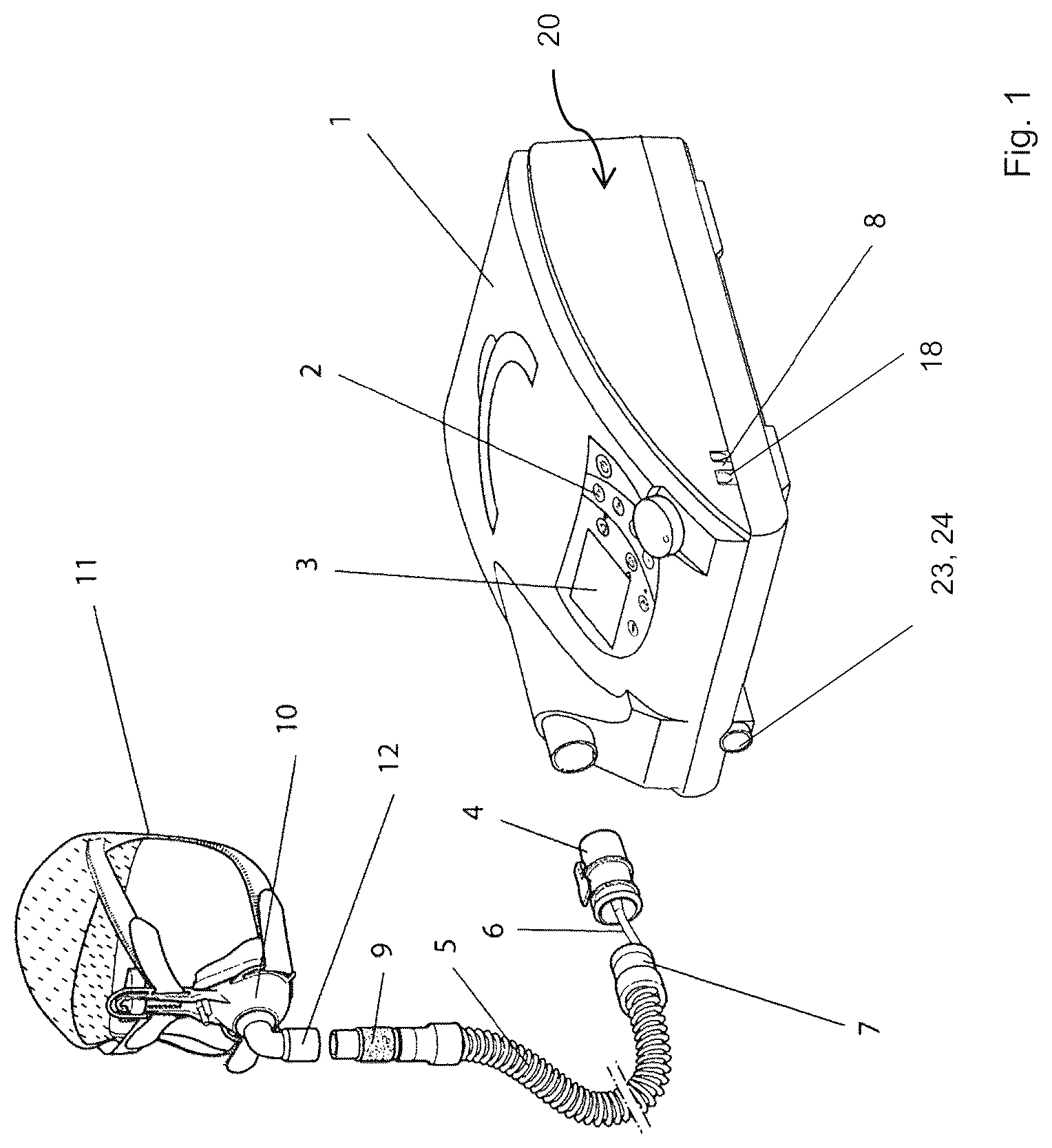 Patent US12303244 Figure 1 – System for recording the breathing efforts of a patient