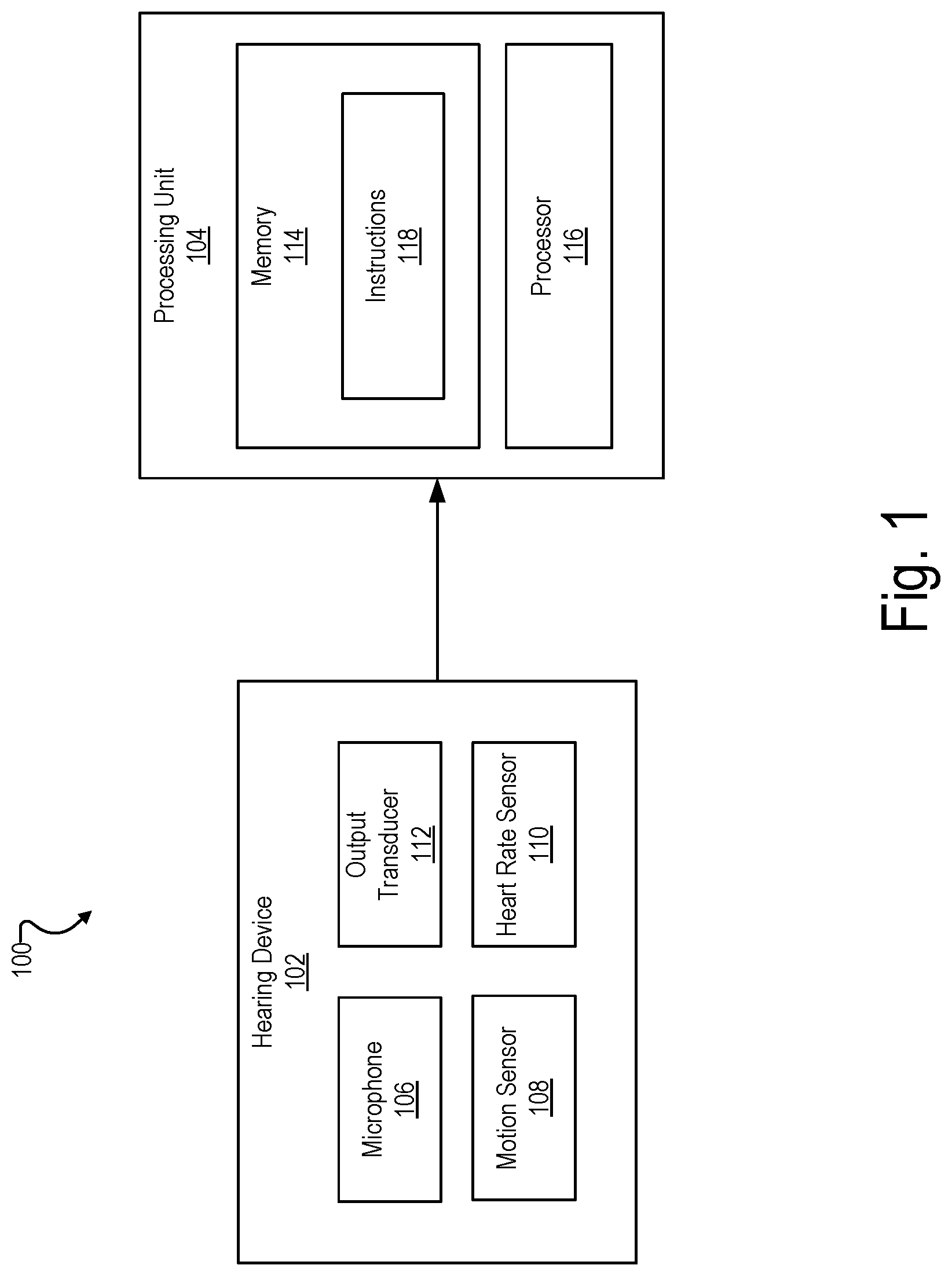 Patent US12303258 Figure 1 – Hearing device-based systems and methods for determining a heart rate value